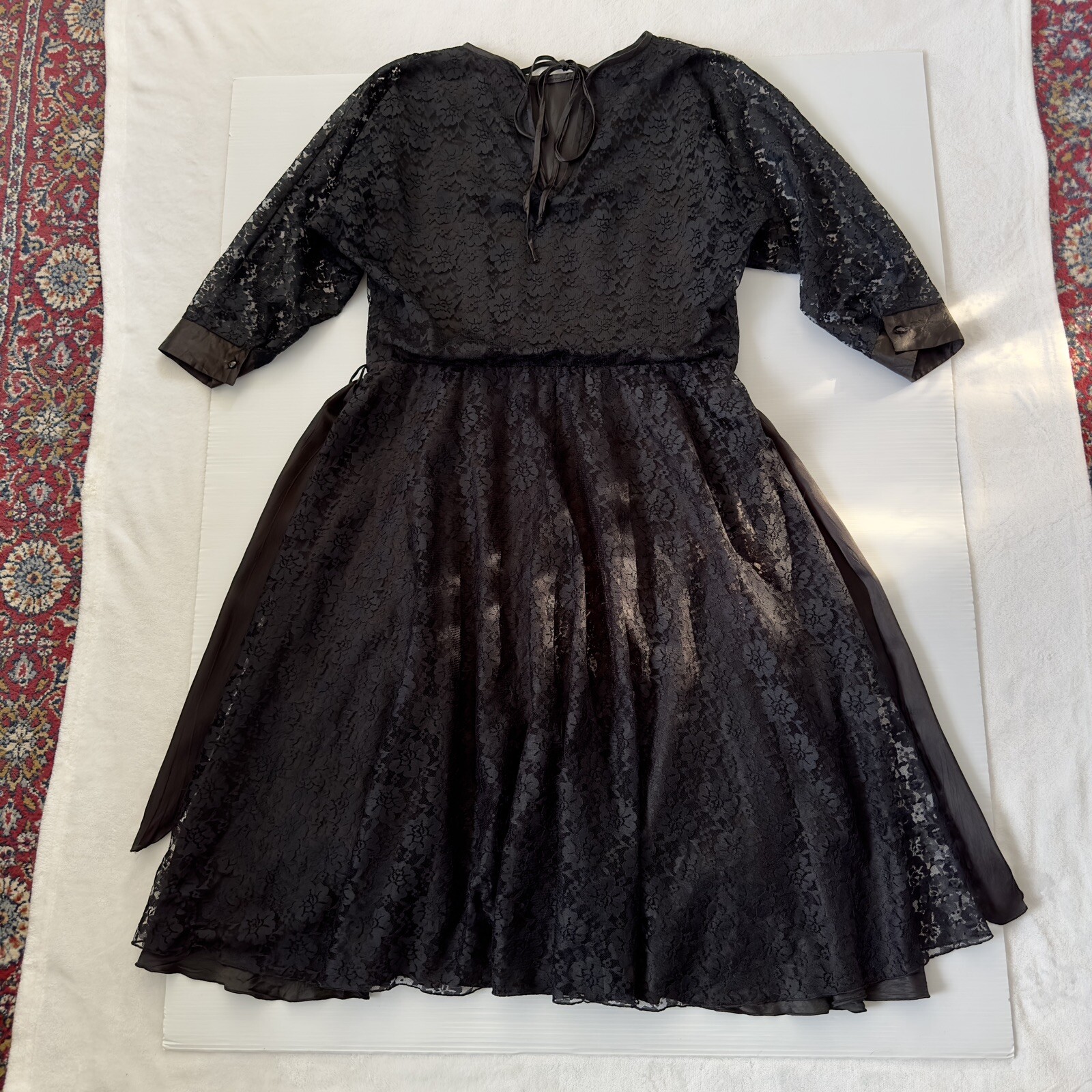 Purple Patch Women Dress Size 14 Bust 90cm Black Lace Long Sleeve Midi