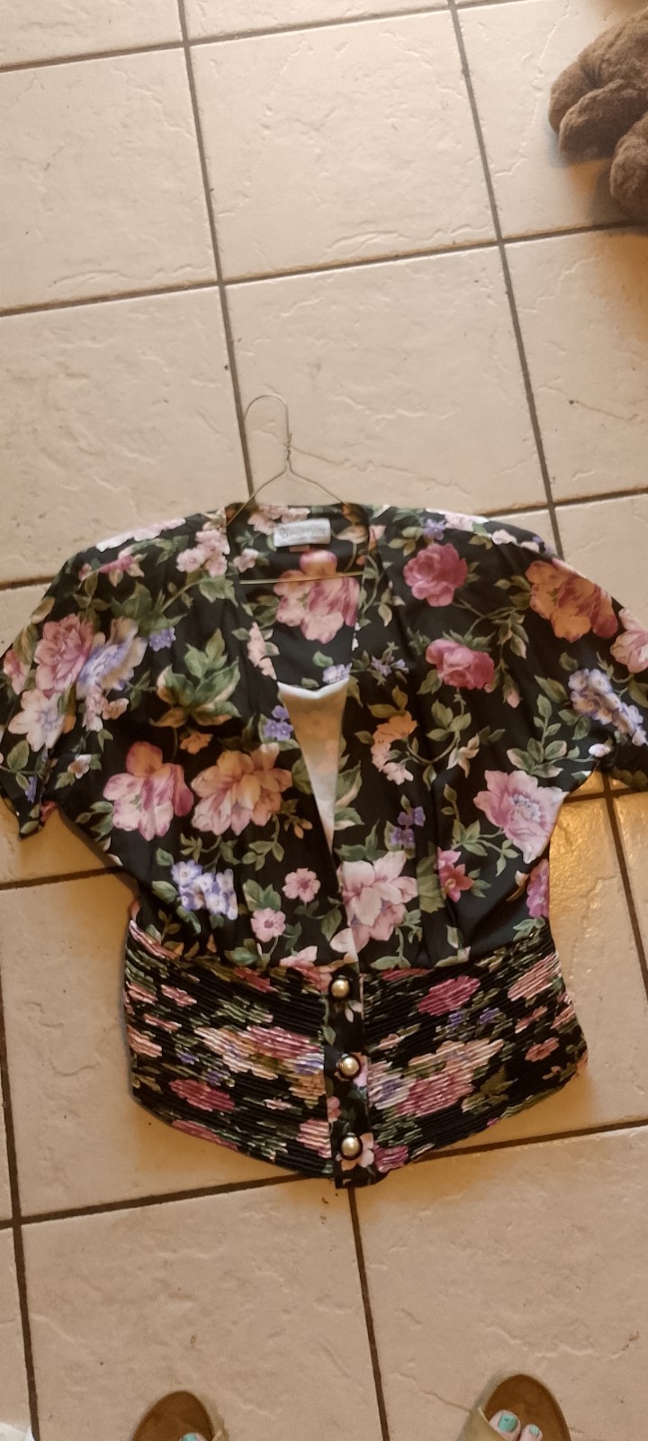 Vtg,Damon Petite,Ruched Waist Women’s Blouse/Jacket,Shor Sleeve,Floral,Union Tag