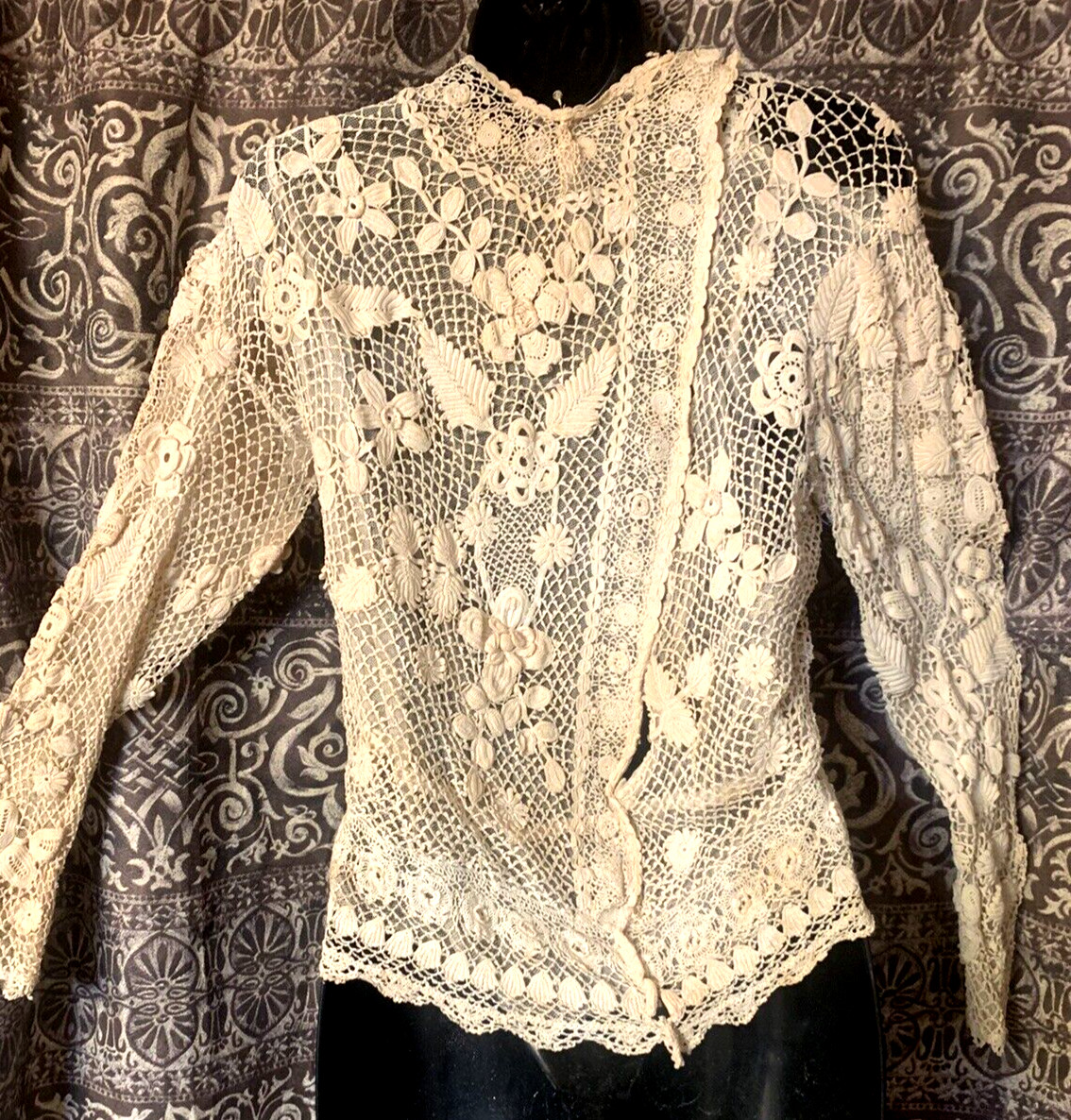 Antique Edwardian Irish Crochet Lace Blouse With High Collar Collectable