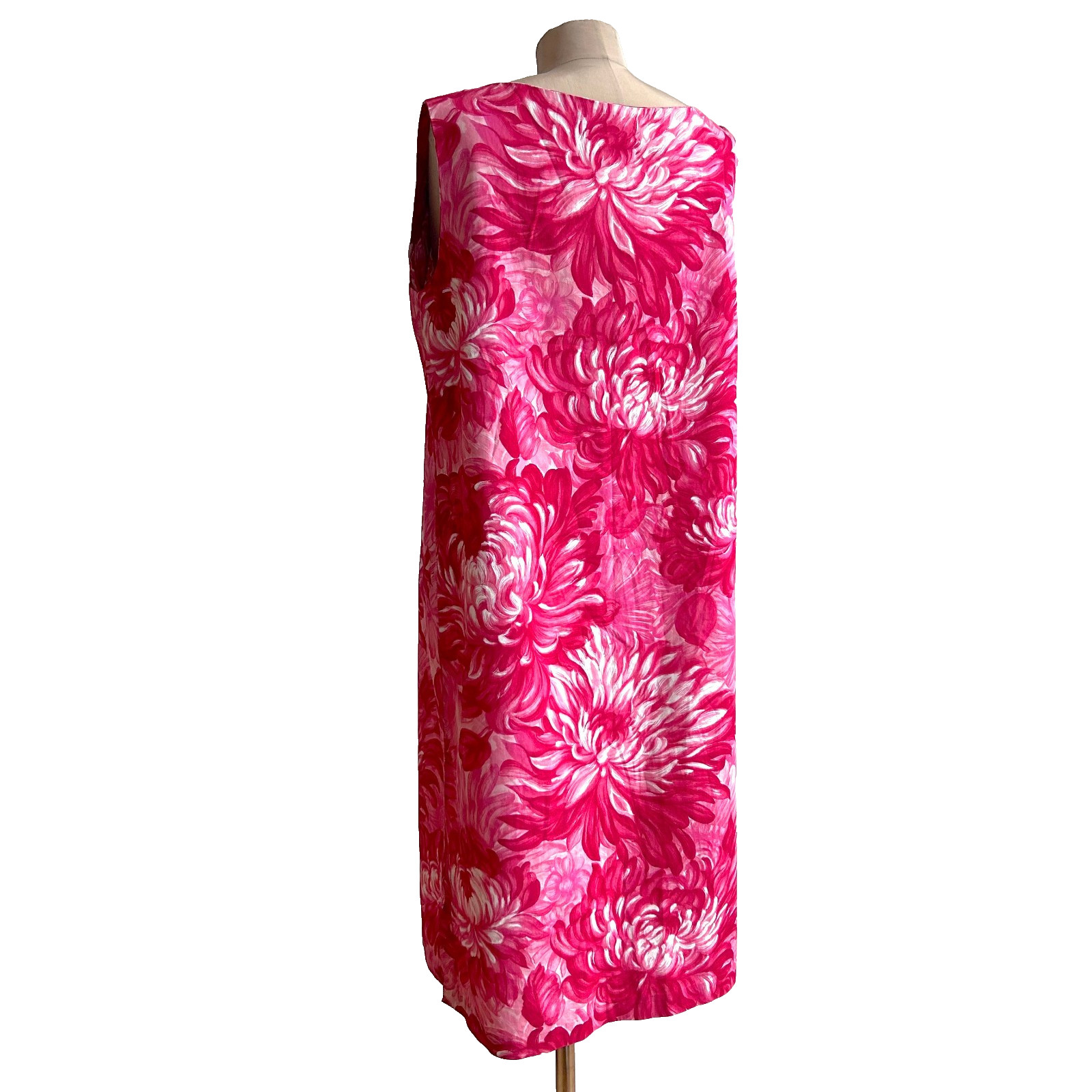 Vintage 1960s Peony Print Pink Hawaiian Vibe Floral Shift Summer Dress sz M L