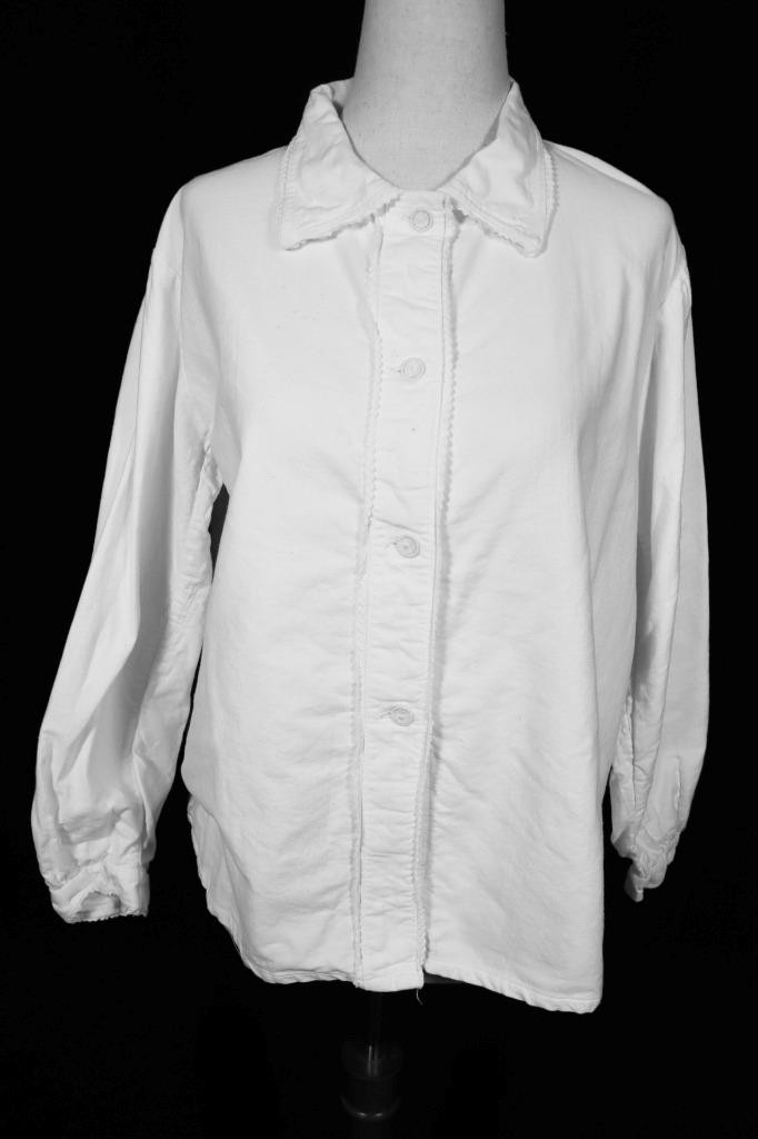 Antique French 1920’s White Cotton Flannel Lined Blouse Size Large Exc Cond