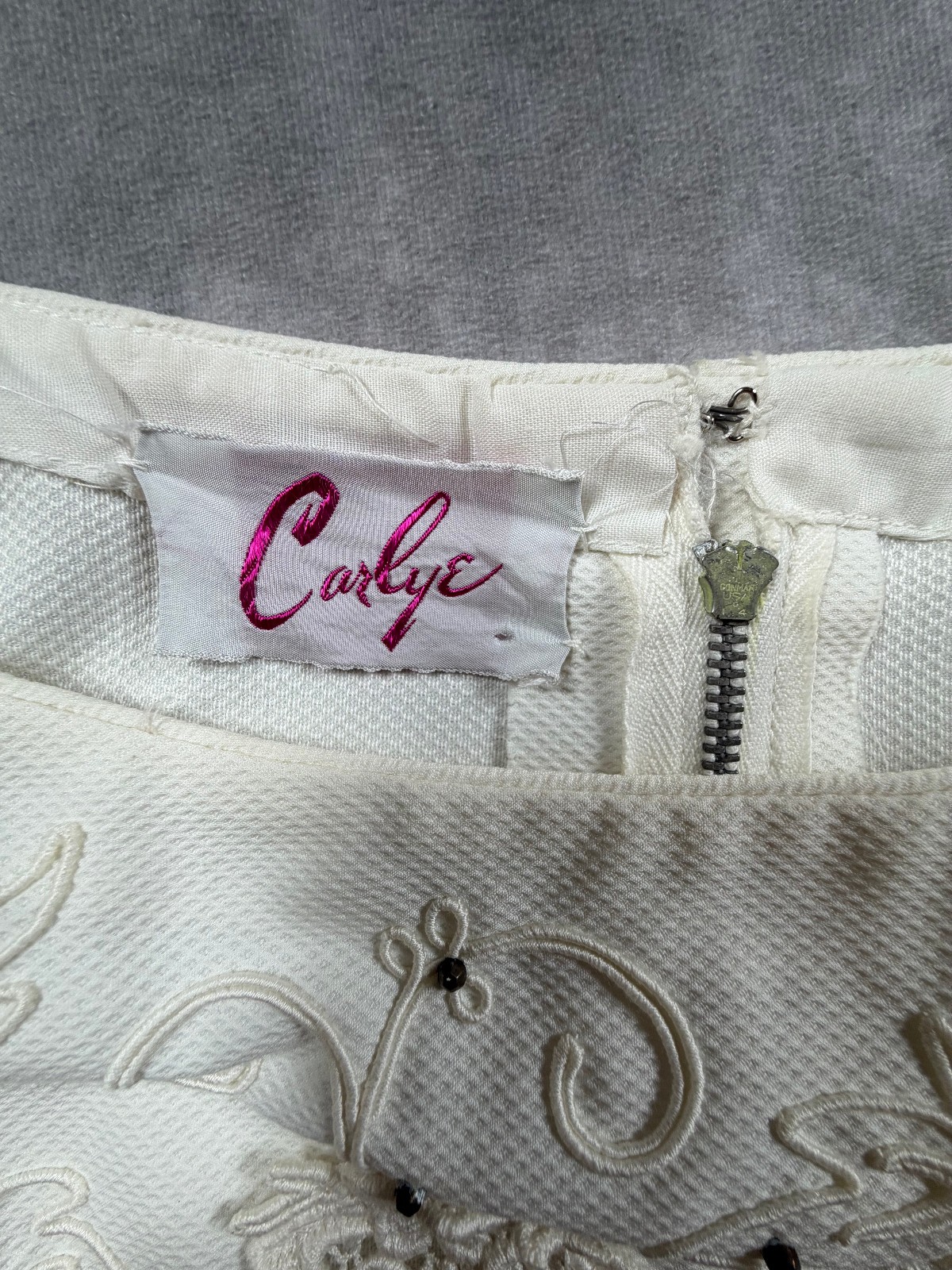 Carlye Vintage Womens Dress Ivory Floral Applique Cap Sleeve XS/S 50s 60s