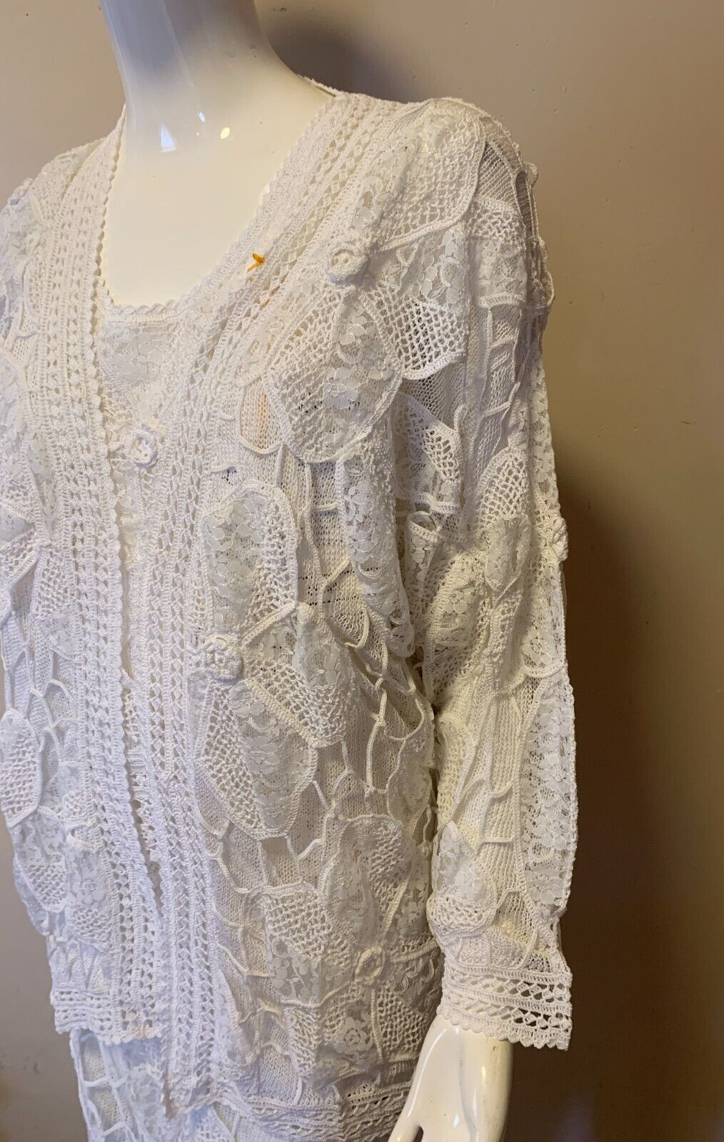 Lim’s 3 Piece Set White Jacket Top & Skirt Crochet Size S NWT