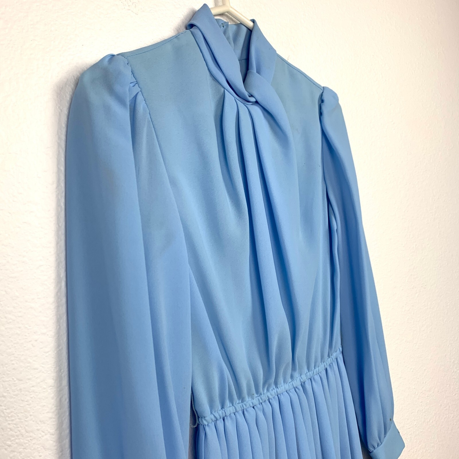 Vintage 80s Mavinette Blue Pleated Twirl Secretary Dress Twee Size 6