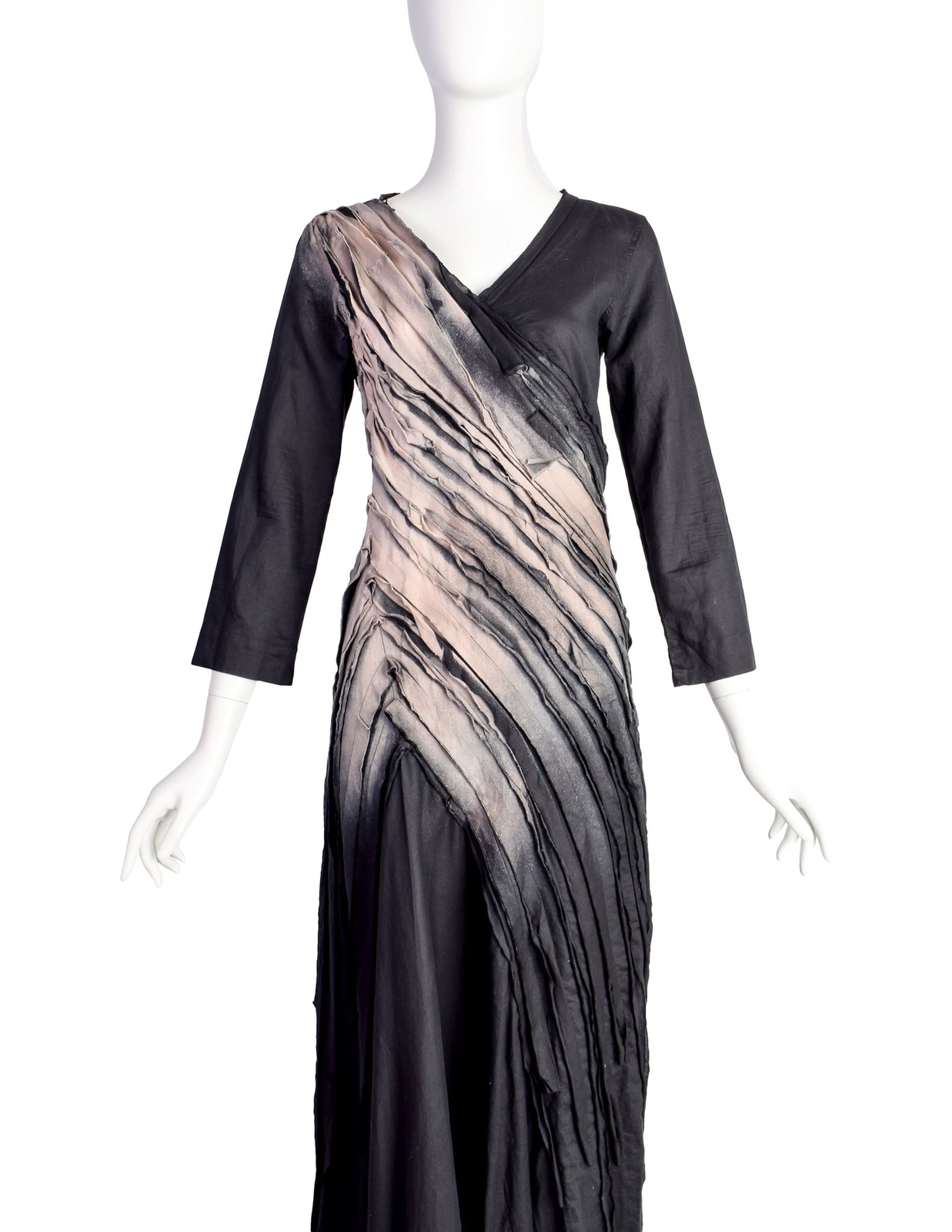 Issey Miyake Vintage SS 2006 Black Sand Distressed Overdyed Gathered Pleated Dre