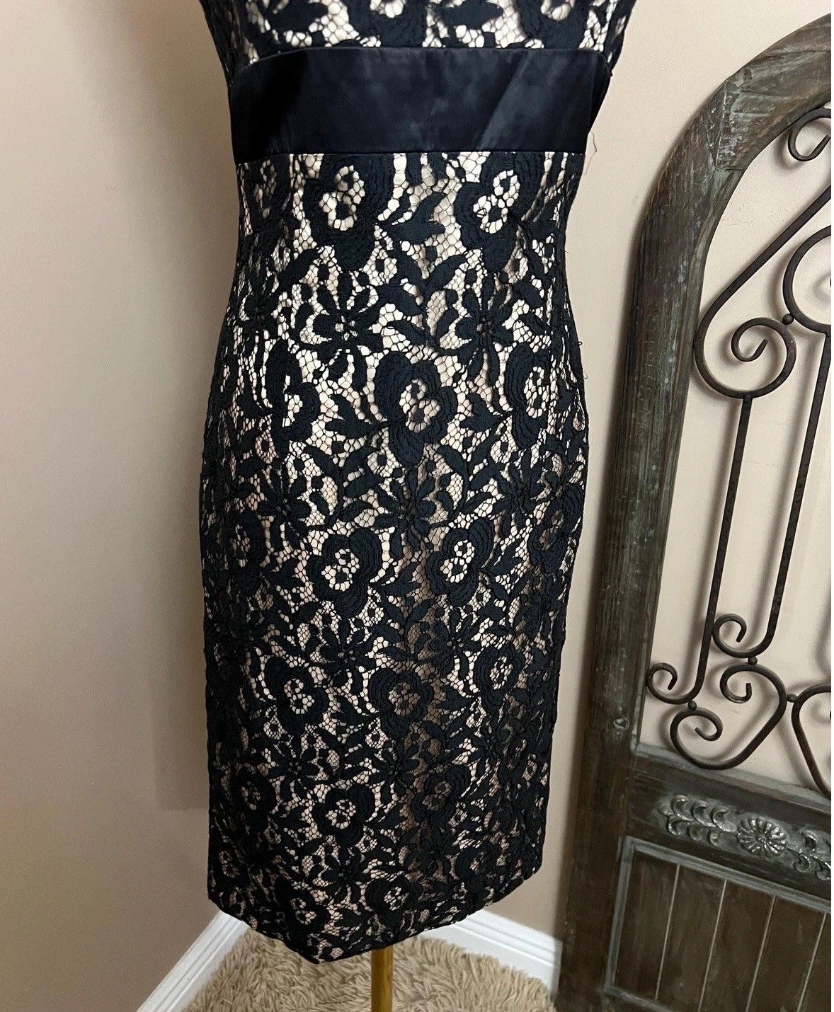 Vintage 90s Black Lace Nude Illusion Tank Dress Size S/M Gothic Party Cocktail