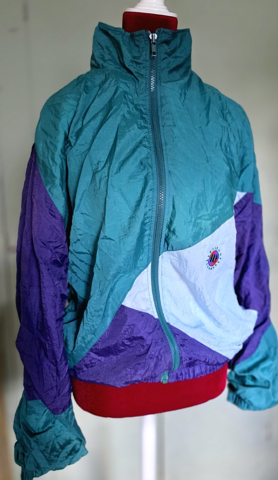 VTG Wilson 80’s Color Block Track Windbreaker Jacket SZ SM Purple Green White 🎾
