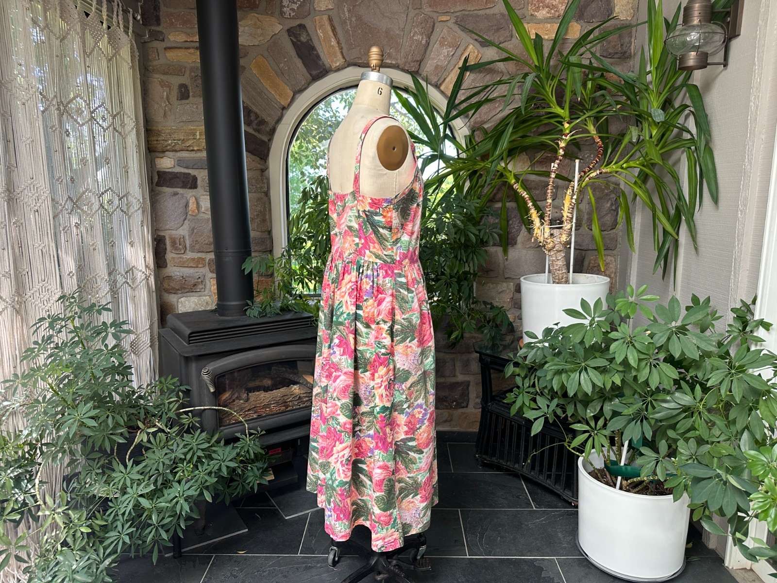Vintage 1990s Starina Floral Button Front Cotton Cottagecore Midi