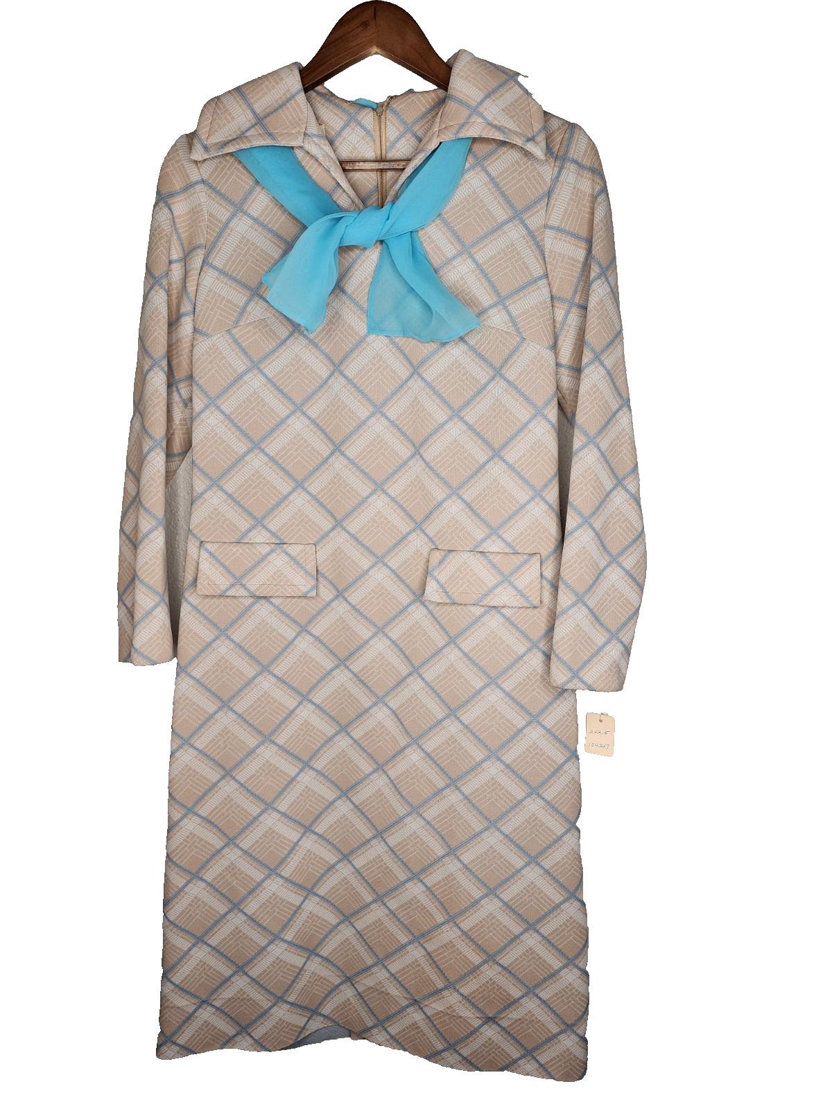 1960s Henry-Lee Plaid Vintage Deadstock Day Dress in Tan and Blue Size 10