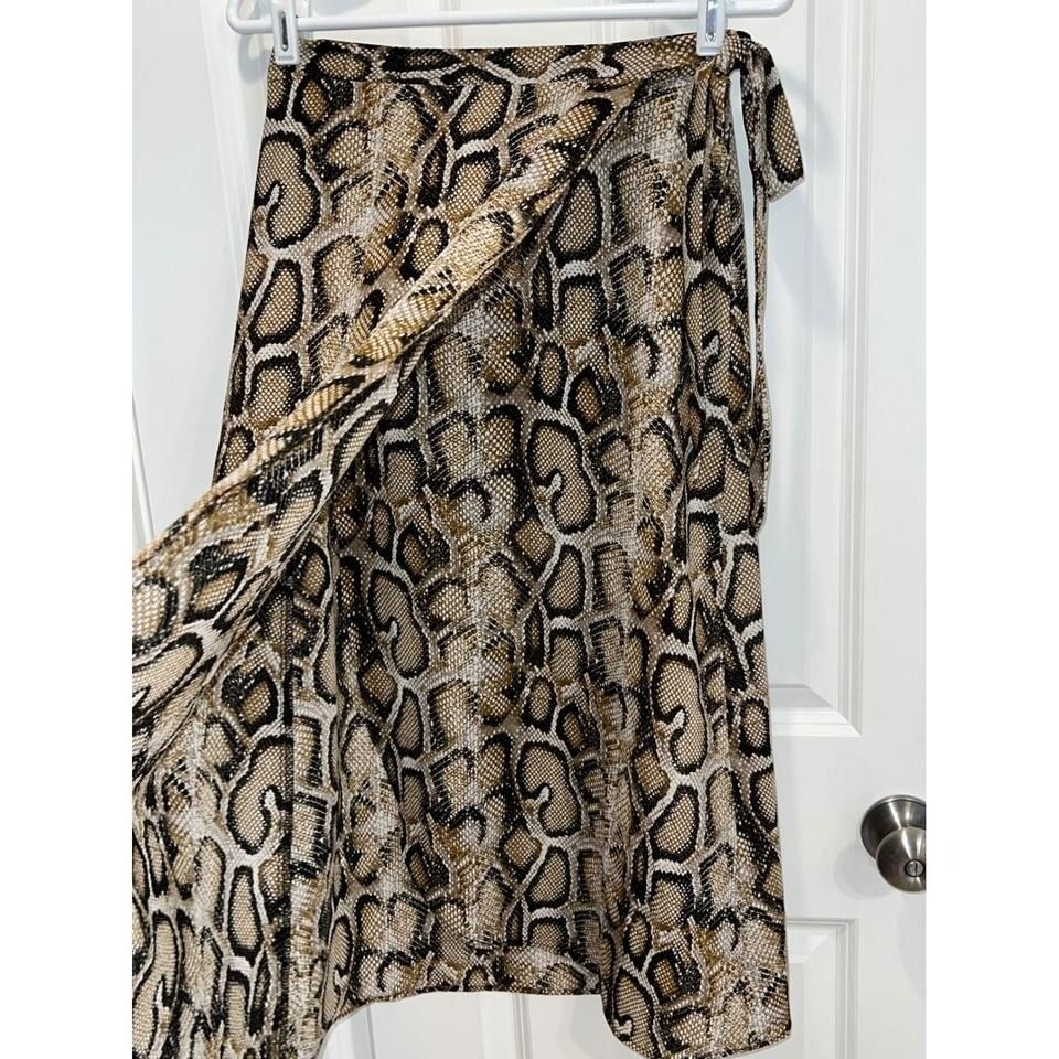 Como Vintage Womens Snakeskin Print Wrap Midi Skirt Brown Tan Small D-SW137