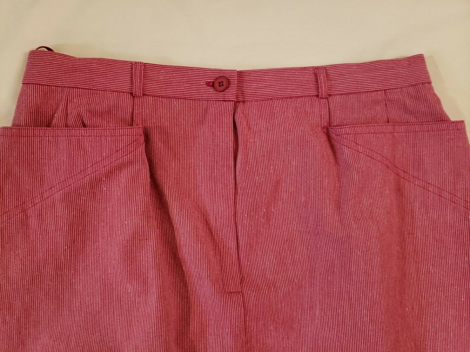 Vintage Guy Laroche Diffusion Pink White Pinstripe Button Pleat Skirt Size 46 14