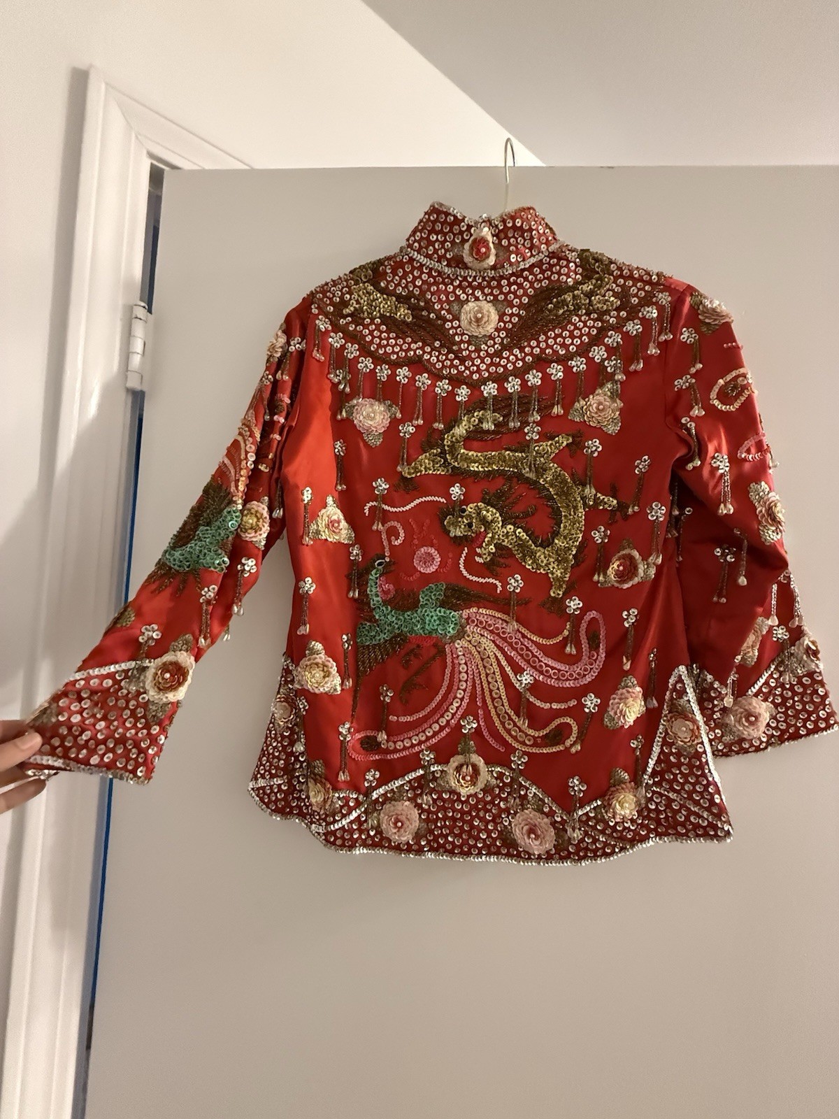 Vintage Beaded Silk Jacket Oriental Heavily Embellished Dragon & Peacock Sequin