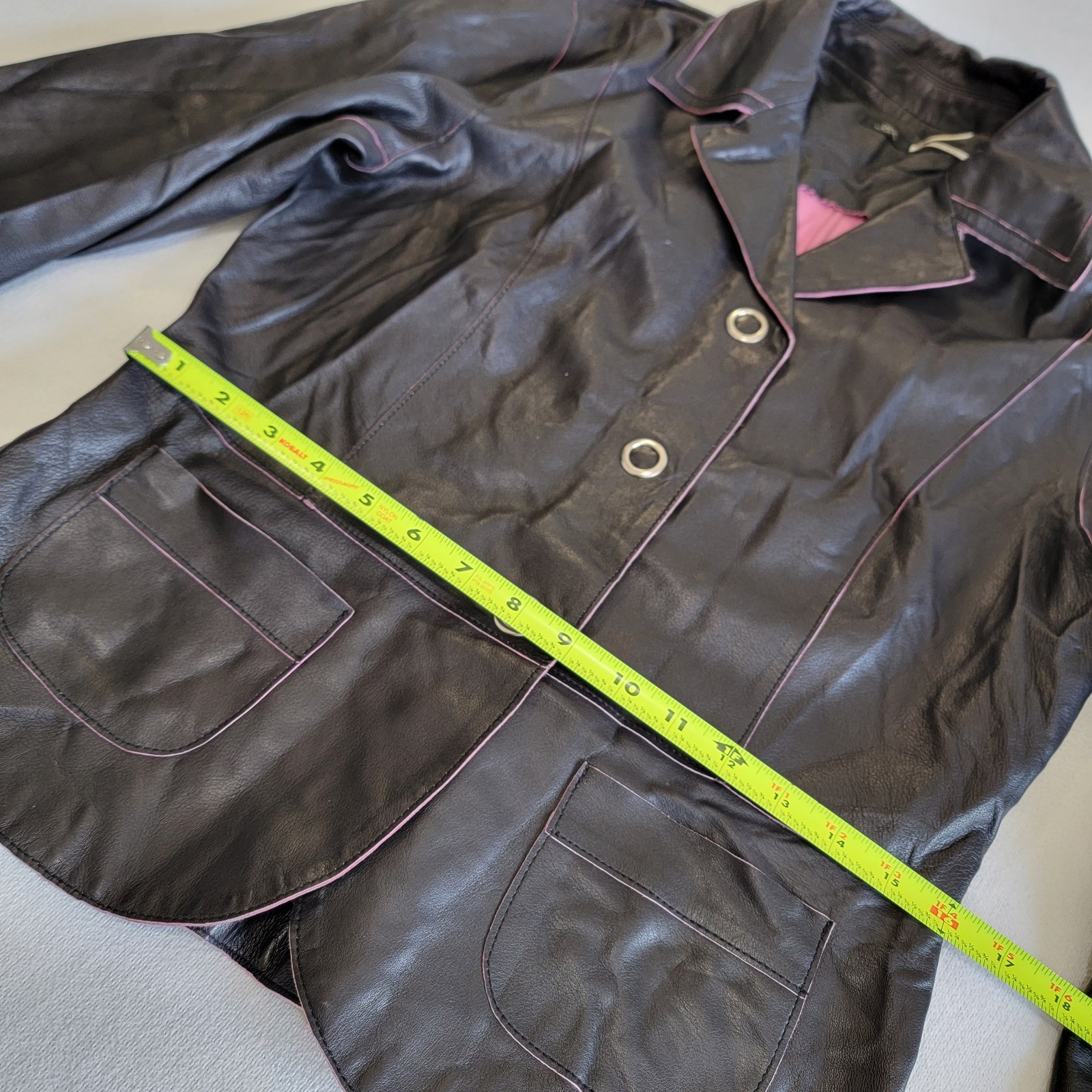 VTG 90s Jax Black Lambskin Leather Blazer Soft Tailored Short Jacket Womens S/M