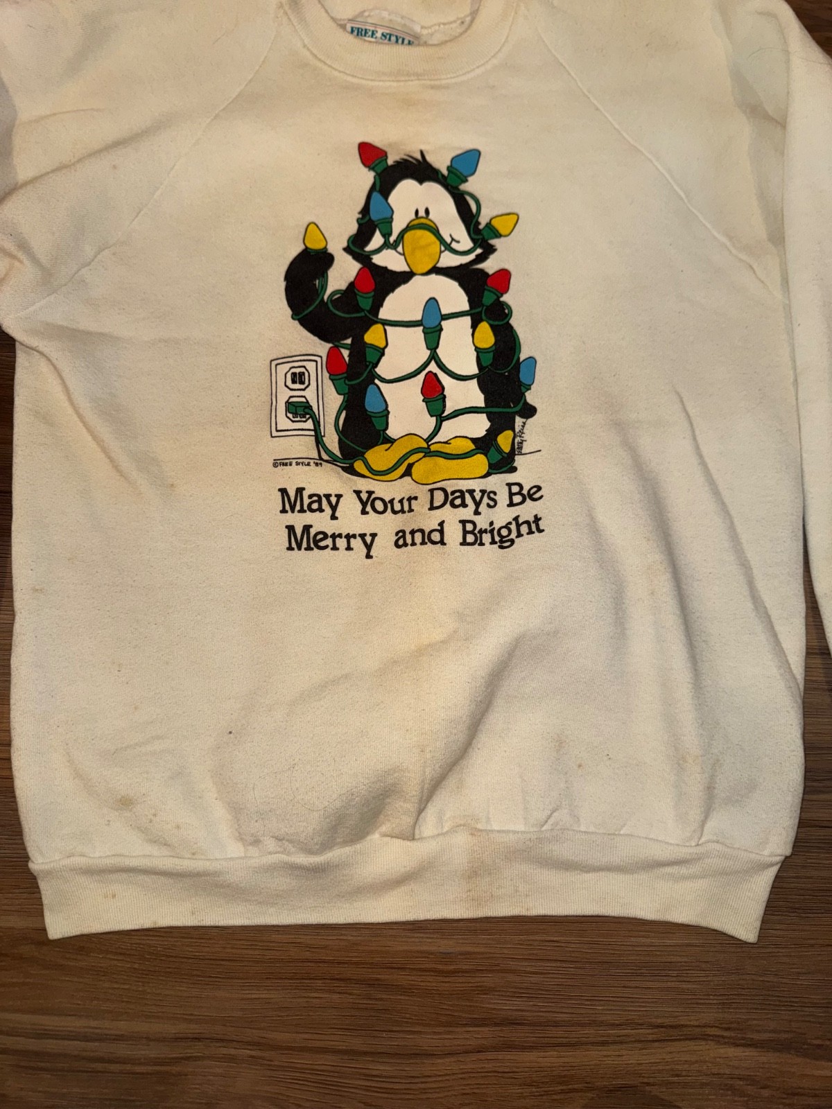 Vintage 80s Ugly Christmas Sweater Penguin Size Large
