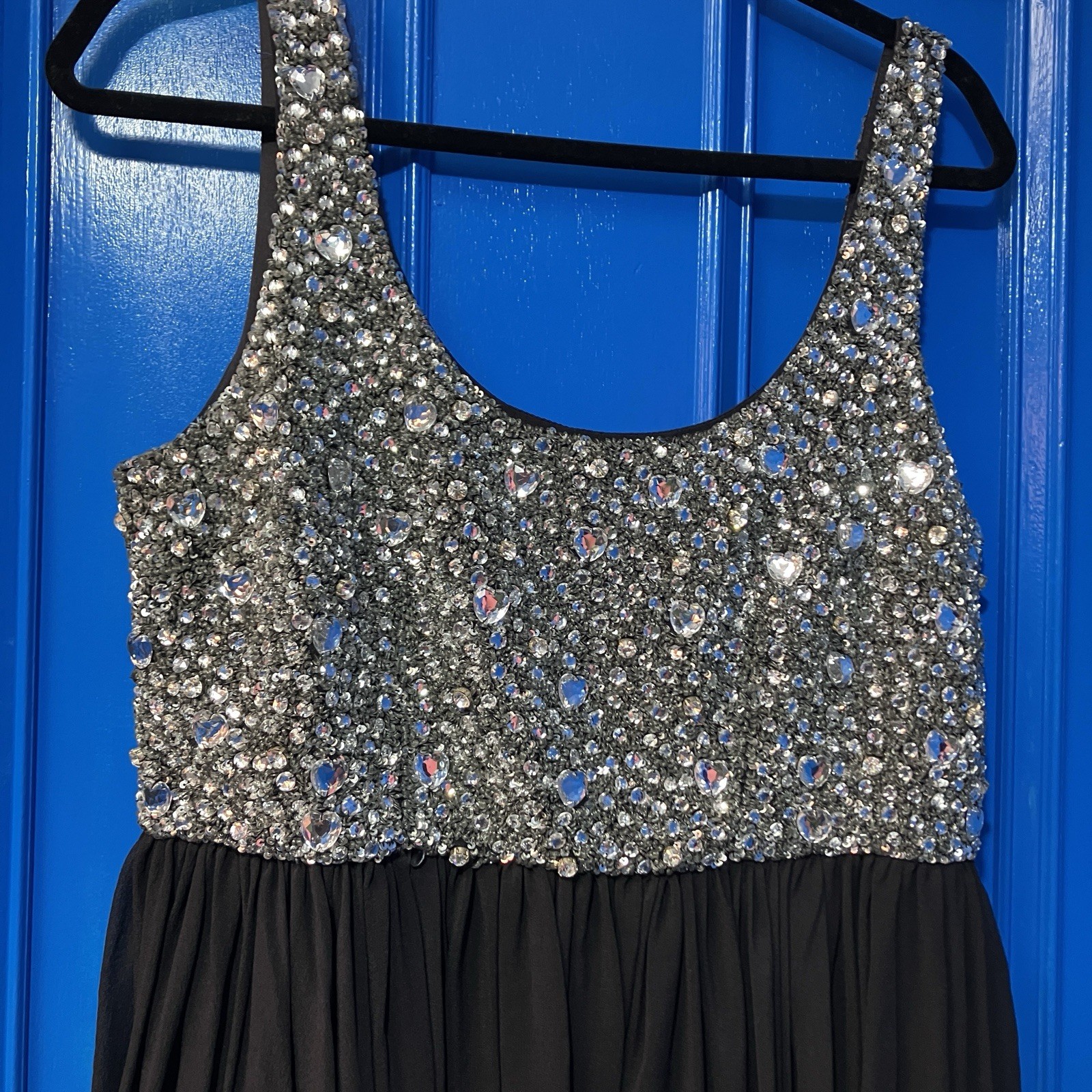 Vintage 90s Style Black Silver Sequin Diamonte Cocktail Mini Dress Sz 10 approx