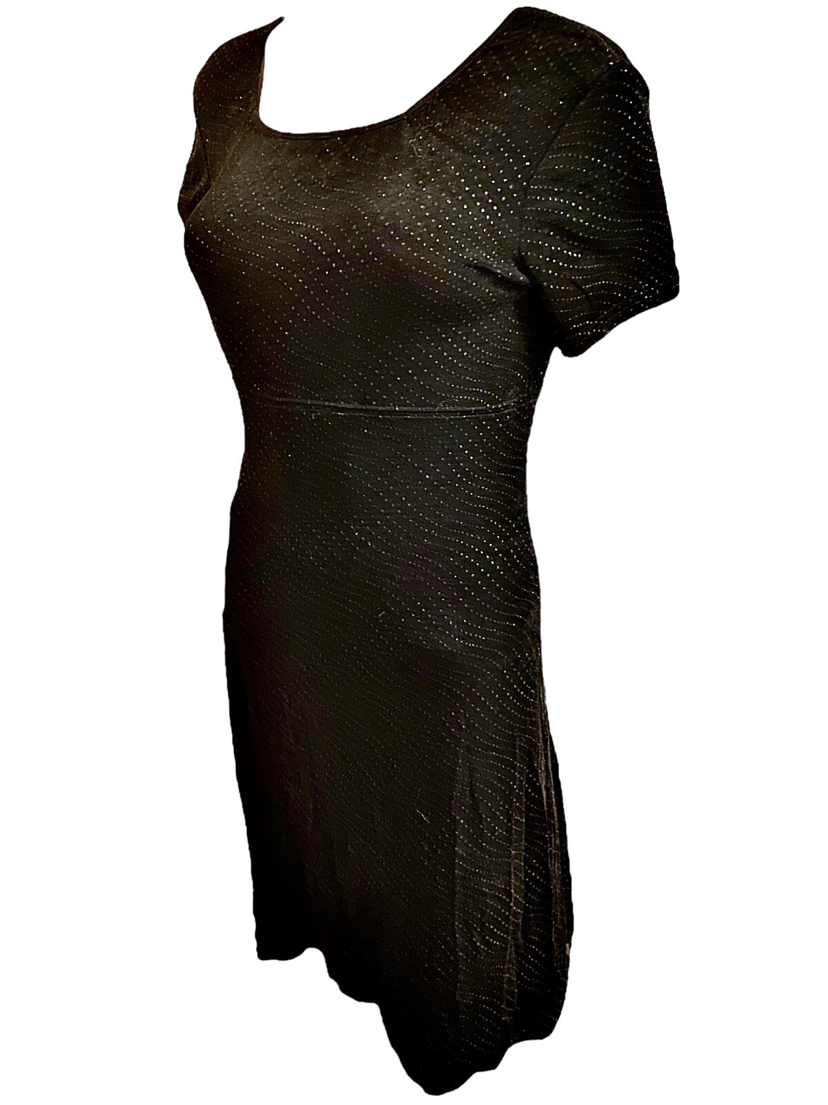 MOLLY MALLOY EVENING Short Sleeve Stretch Black Glitter Short Dress Women 8 VTG