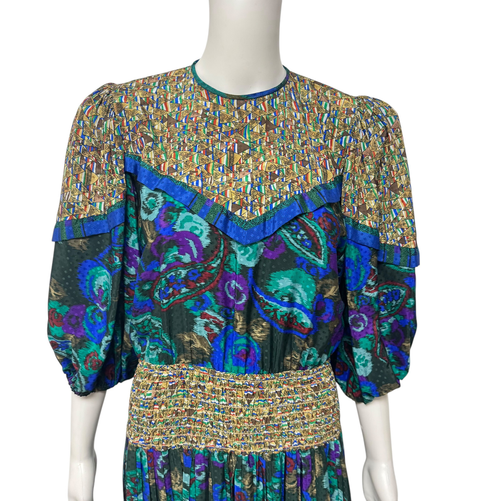 Vintage Assorti for Susan Freis women’s dress multicolor ballow sleeve size XS