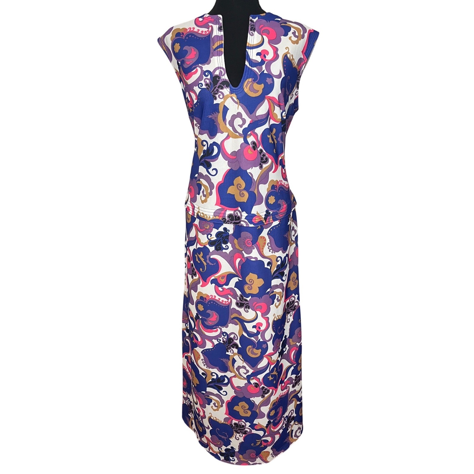 1970s Hostess maxi dress Psychedelic Paisley jewel-toned Scroll Hand sewn
