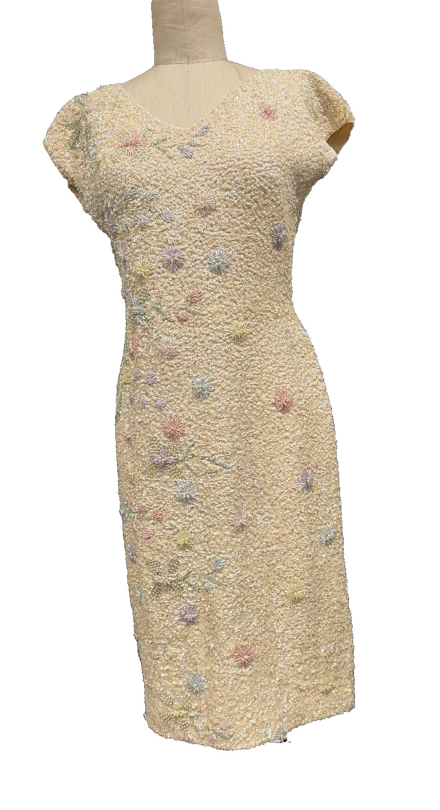 Premium Vintage Fran La Bianca 1950’s Pastel Beaded & Sequined Evening Dress