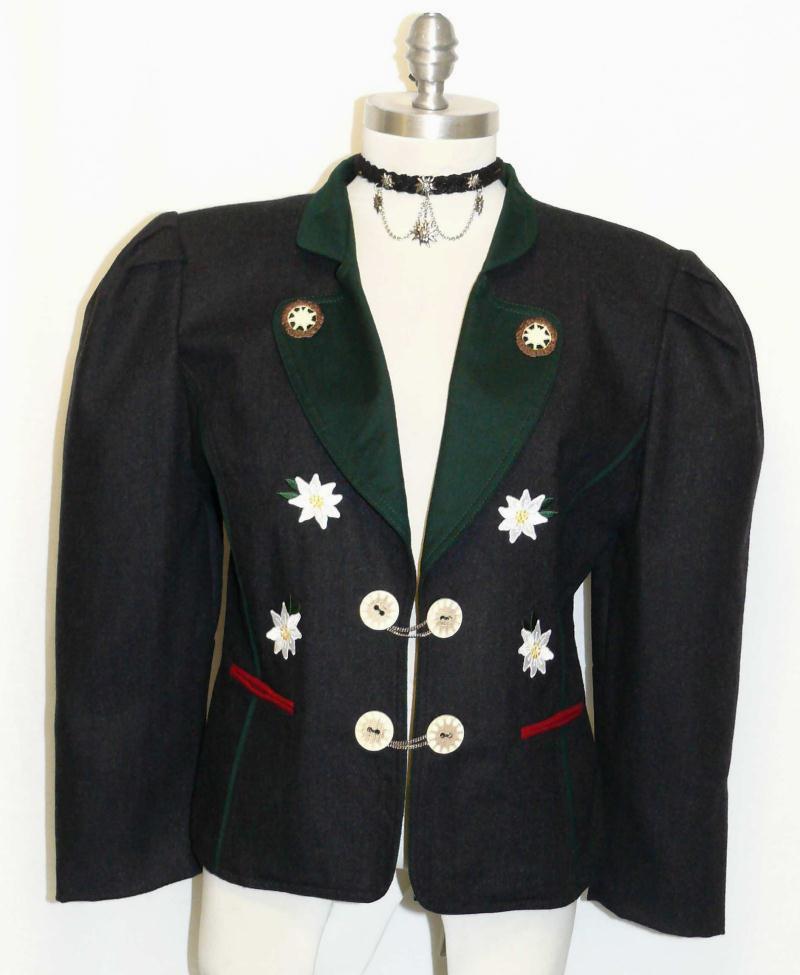 BLACK ~ WOOL Women Trachten German Fitted Short Dress Suit Coat JACKET Eu 42 8 S