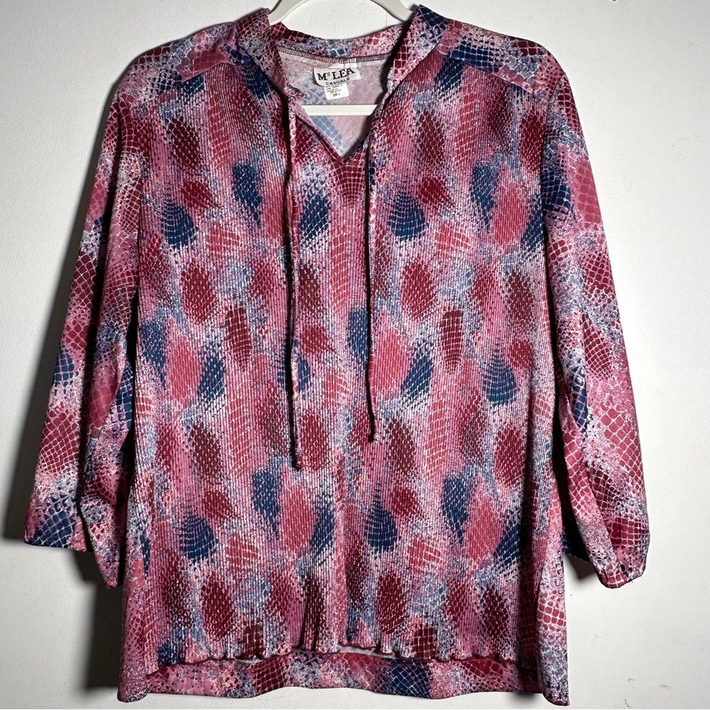 Ms Lea Casuals Vintage Plus 18 1/2 Snakeskin Crinkle Tie Neck Blouse Tunic NWOT