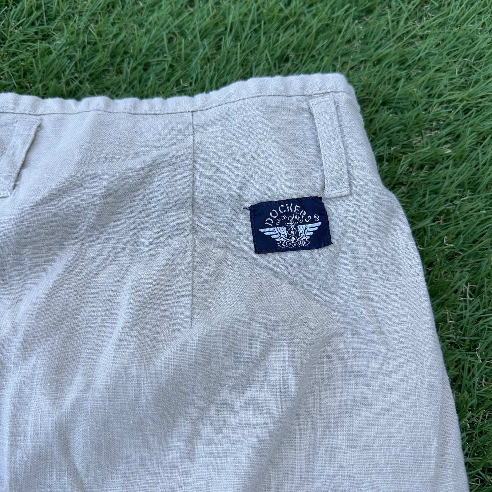 Vintage Linen Blend Pants Womens 16 Dockers Trousers 31×30 90s Preppy