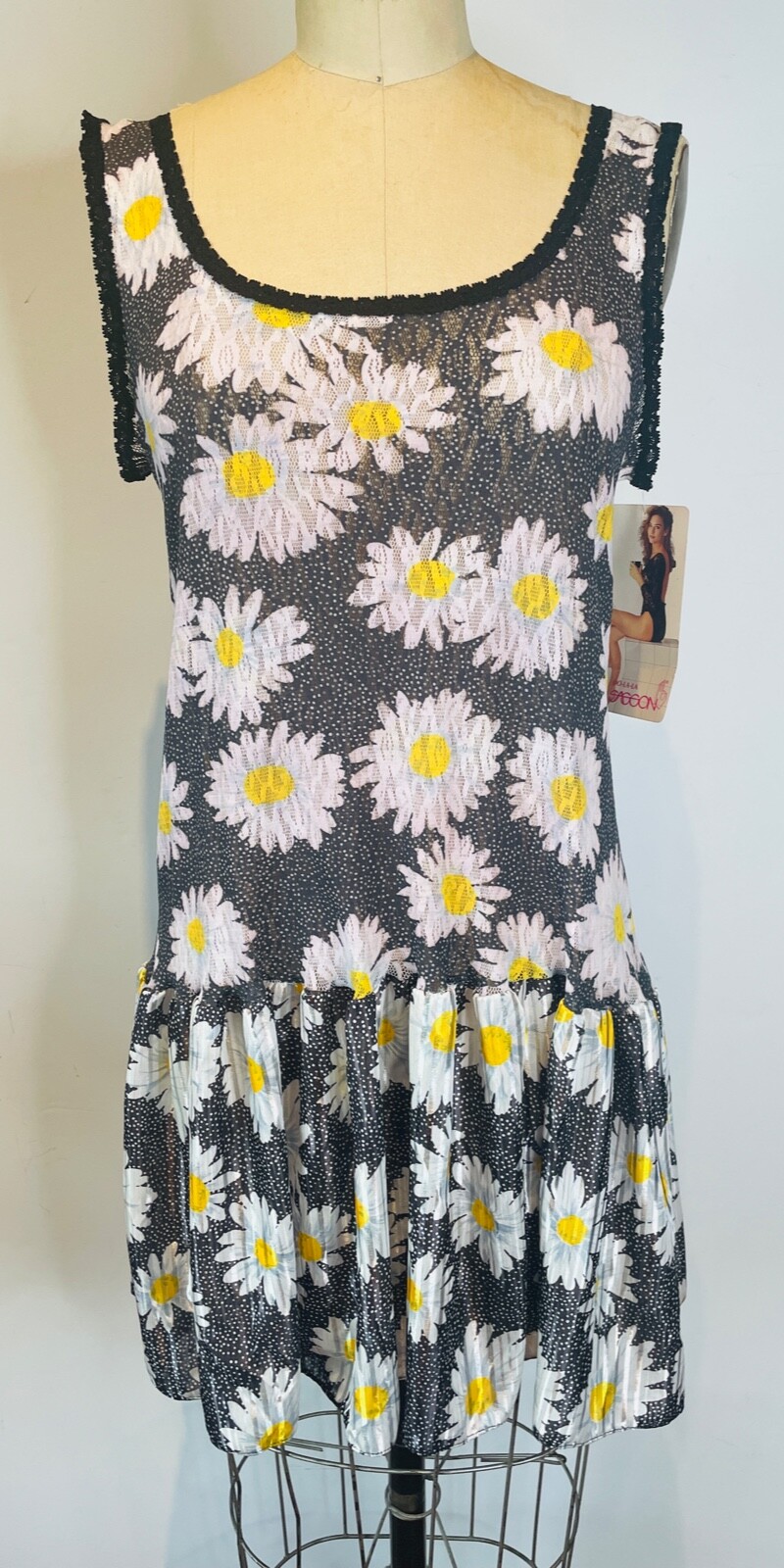 NOS 80s VTG OO LA LA SASSON DAISY NIGHTGOWN STRETCH LACE LINGERIE MINI DRESS*M/L