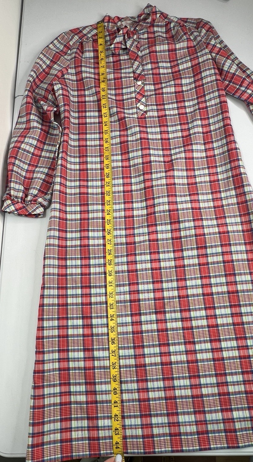 VTG Plaid Shift Dress Preppy Classic Button Bow Neckline Magnolia Shoppe Sz Med