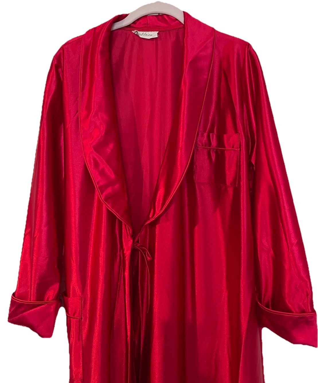 Miss Elaine Robe Large Red Satin Nylon Full Length Maxi Vintage