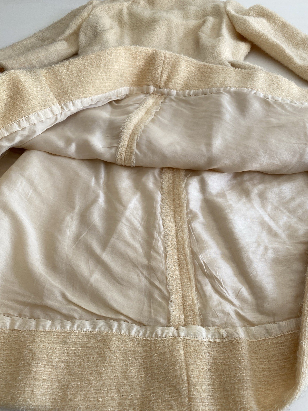 Vintage 50s Handmade S M Boucle Dress Fit Flare New Look Winter White