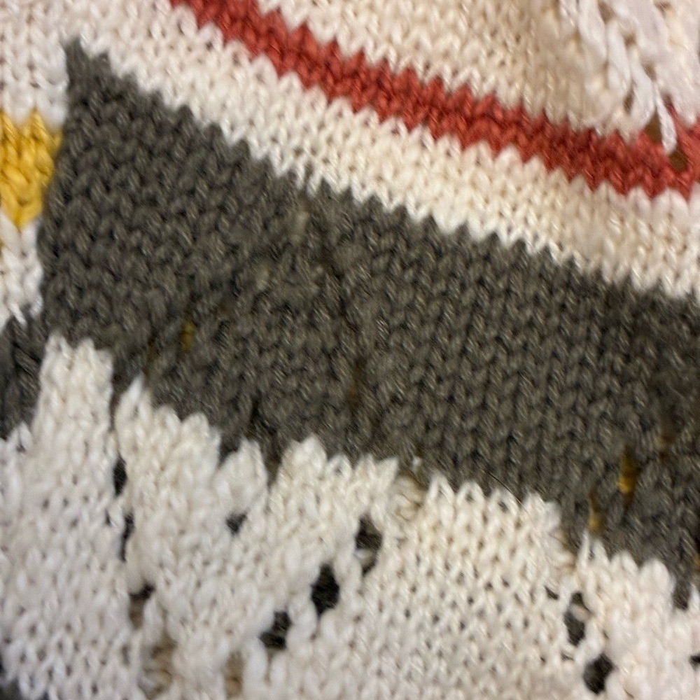 Sundance Cream Open-Knit Cotton Pullover with Yellow, Pink & Rust Stripes XS