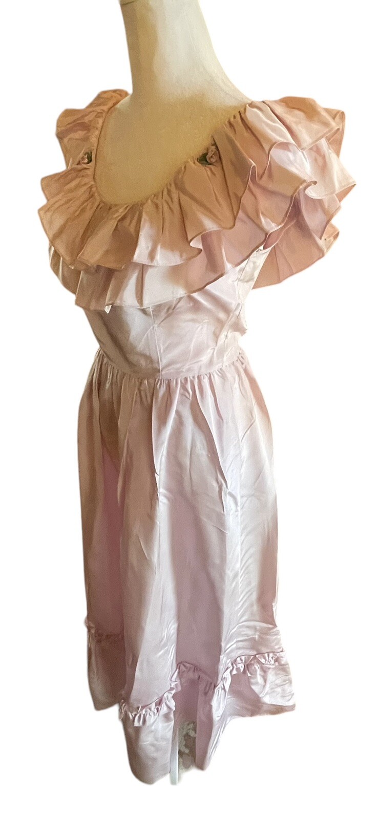 Vintage NOS 80’s Candi Jones Of California Dress Pink 16 Candles 7 Ruffles Long