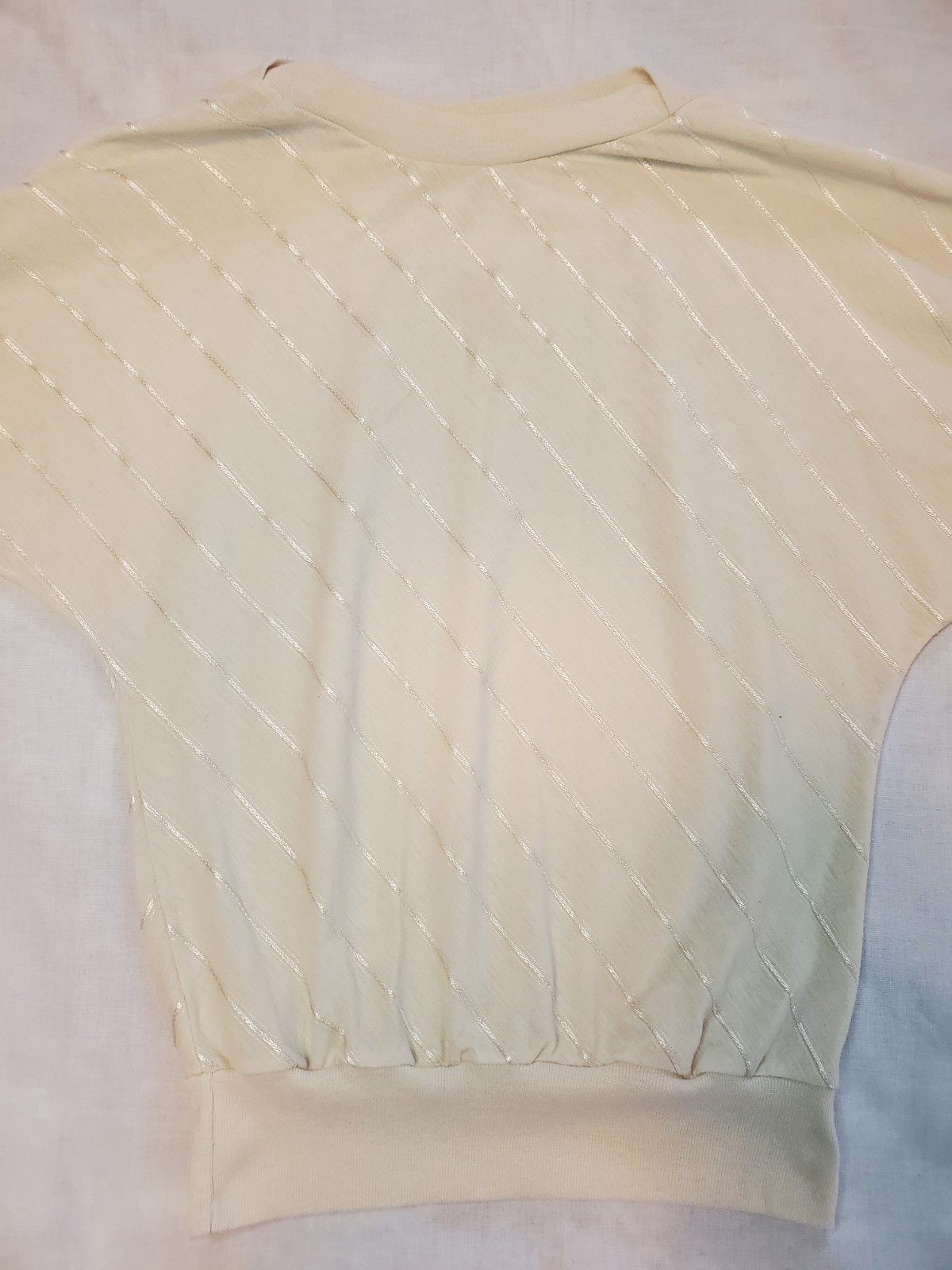 Vintage 80s Variety Cream Silver Stripe Retro Crop Top Sweatshirt Womens Small
