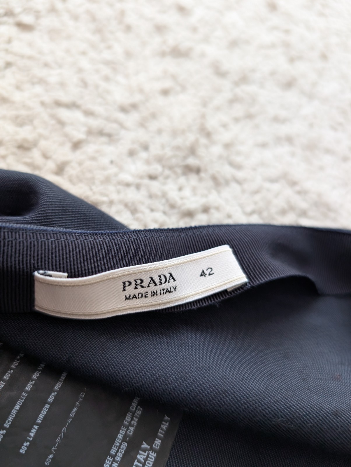 PRADA Womens Navy Blue Virgin Wool Nylon Knee Length Skirt A-Line Pencil Sz 42 M