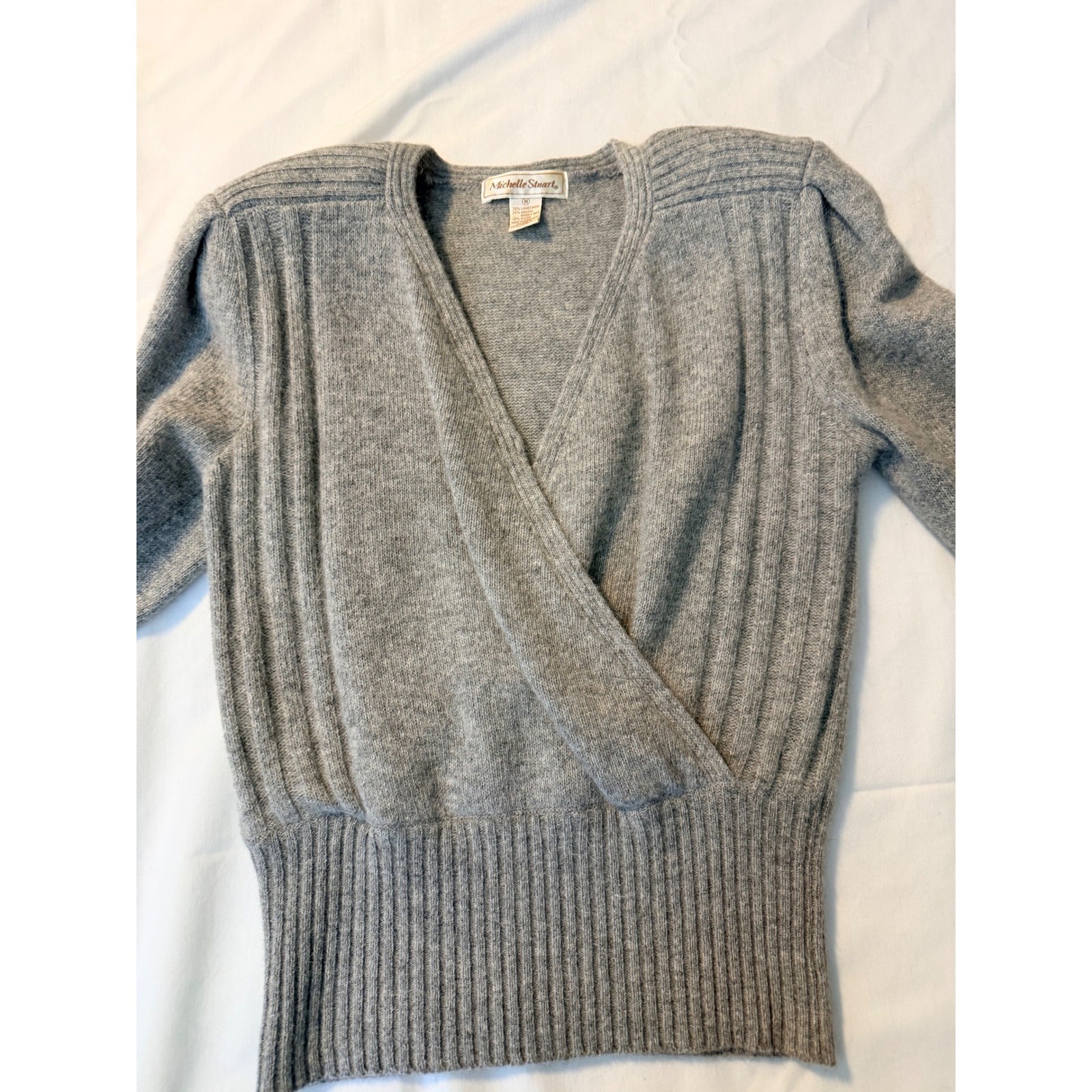 Michelle Stuart Vintage Gray Lambswool Angora Knit Sweater & Skirt Set Womens M