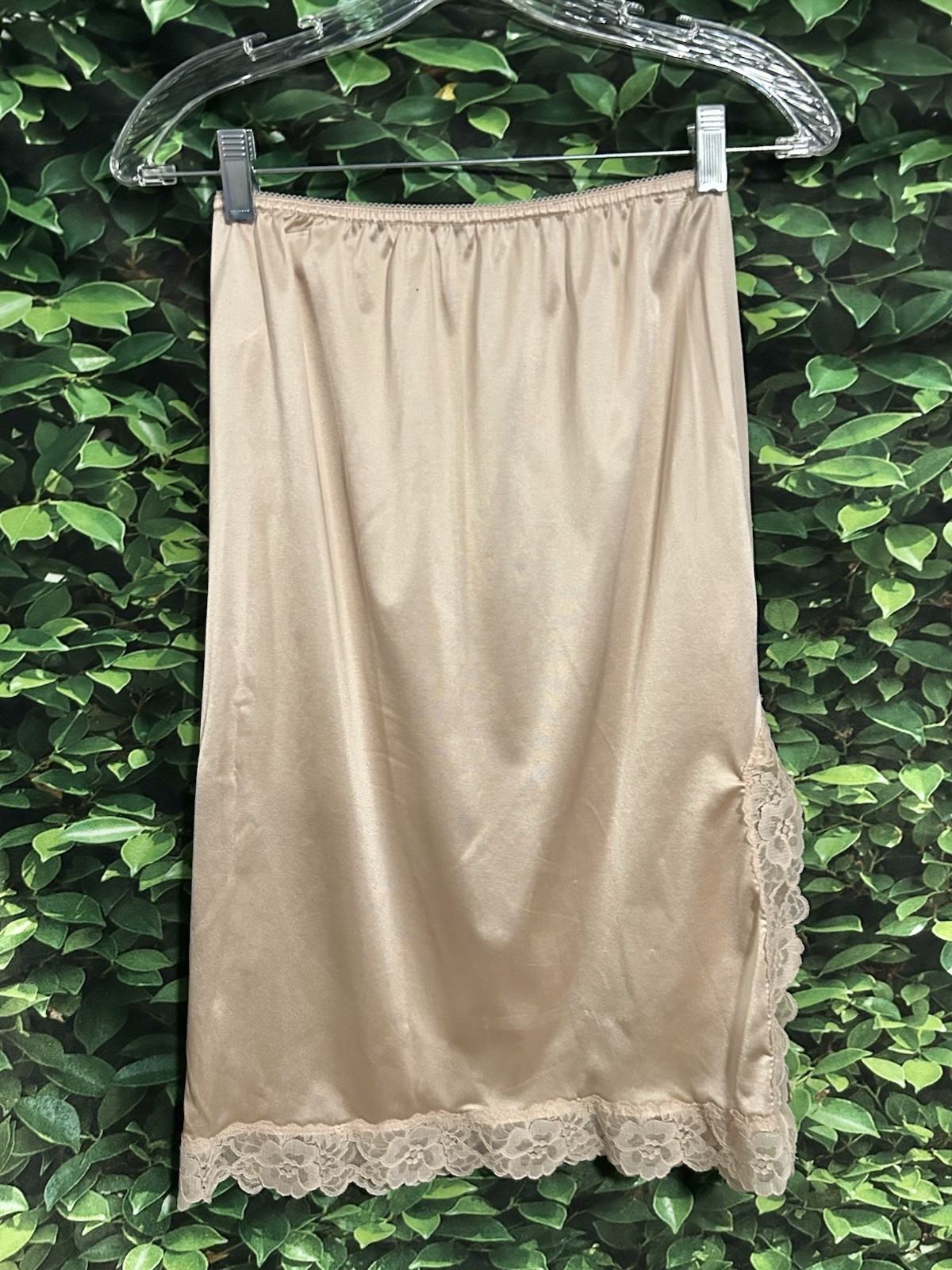 Vintage Fortune Lingerie Champagne Half Slip Side Slit Lace 25″ Long Women’s Sm