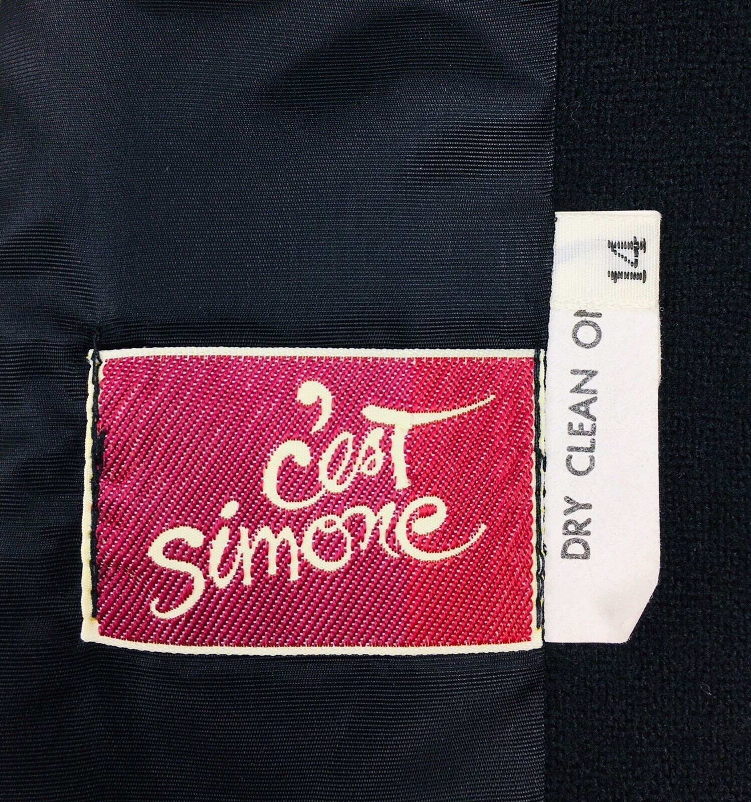 Vintage 70s C’est Simone Black Wool Jacket Rhinestone Detail Ruffled Neck Cuffs
