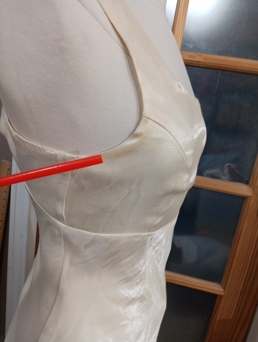 Vintage LA GLO Mini SLIP DRESS White Shimmer Key Hole Back Fit Flare Lined Sz 5