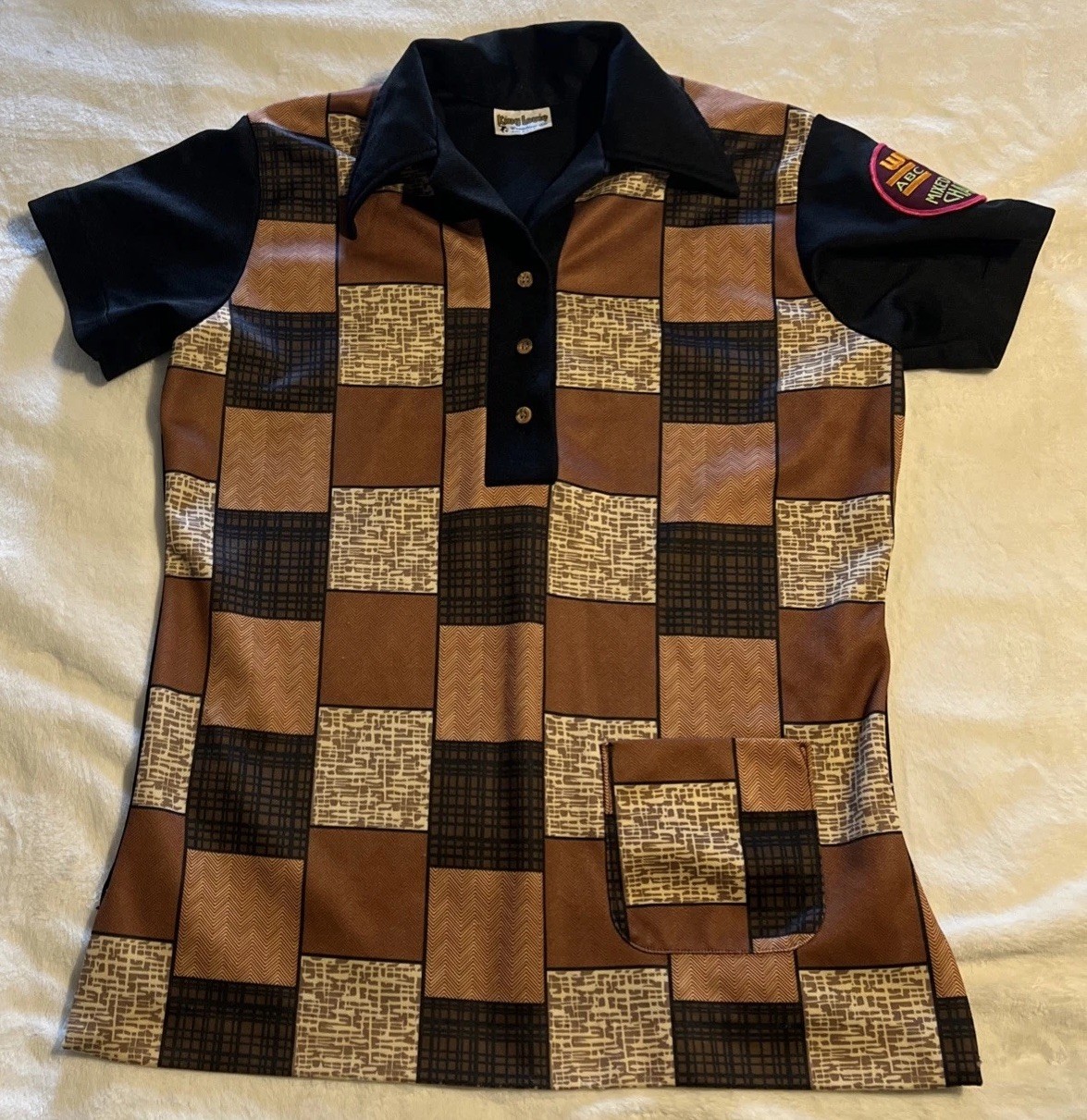 Vtg King Louie Creation Bowling Shirt USA Made Checkered Size 34 (Small) W/Patch
