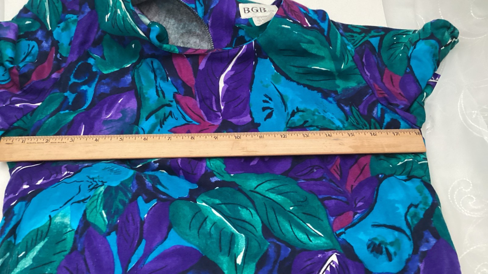 Vintage 80s 90s BGB Maxi Dress Vibrant Blue Green Purple Tropical Shoulder Pads