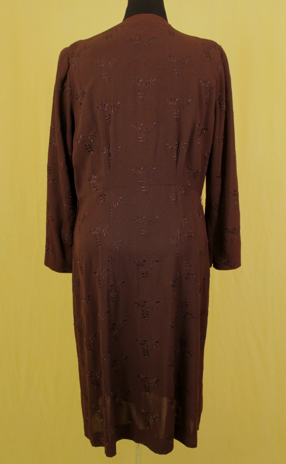 VTG Women’s 30s Brown Embroidered Long Sleeve Rayon Dress Sz XL 1930s Ladycraft