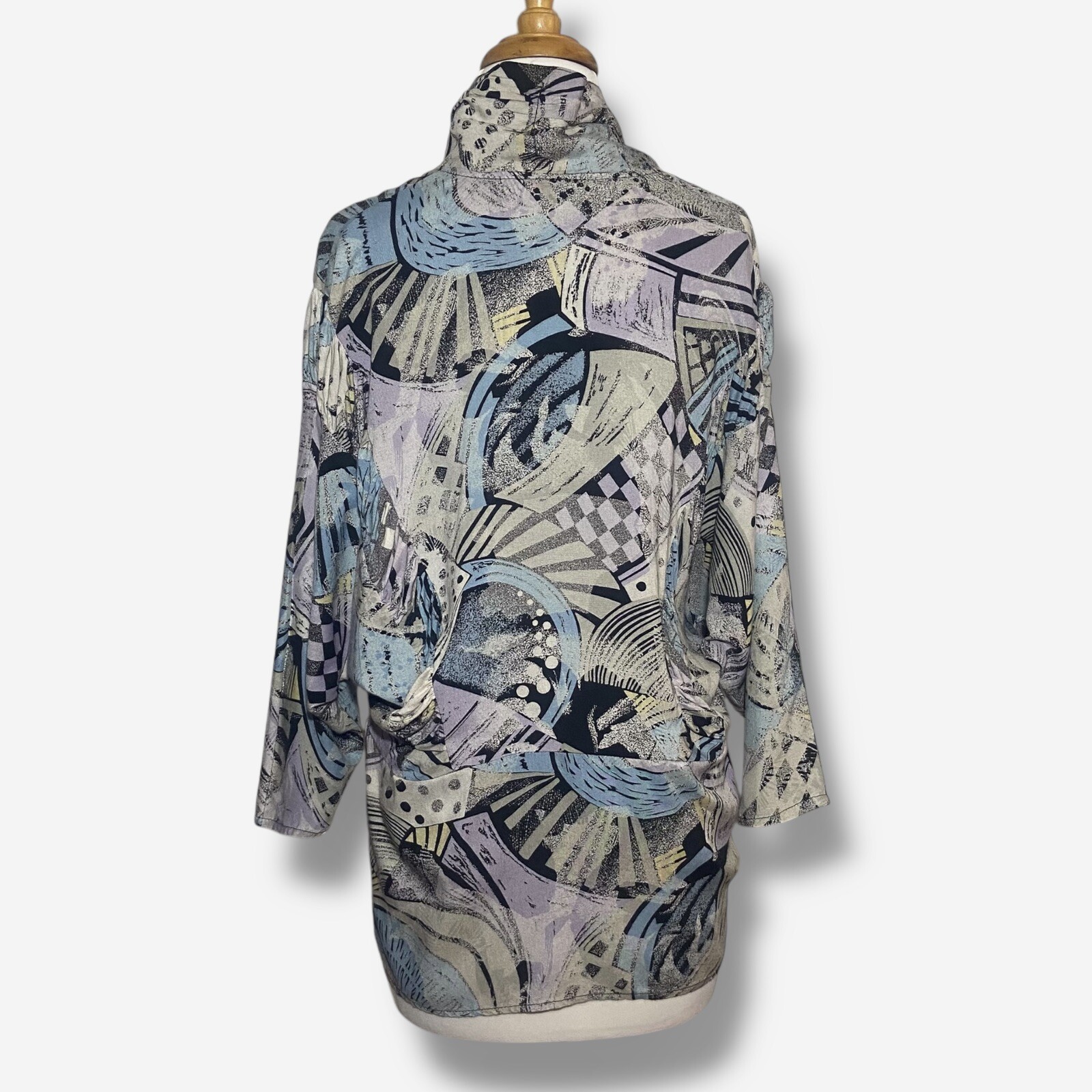 C&A Vintage Button Up Shirt Size M 38 High Neck Dolman Sleeve Abstract Pattern
