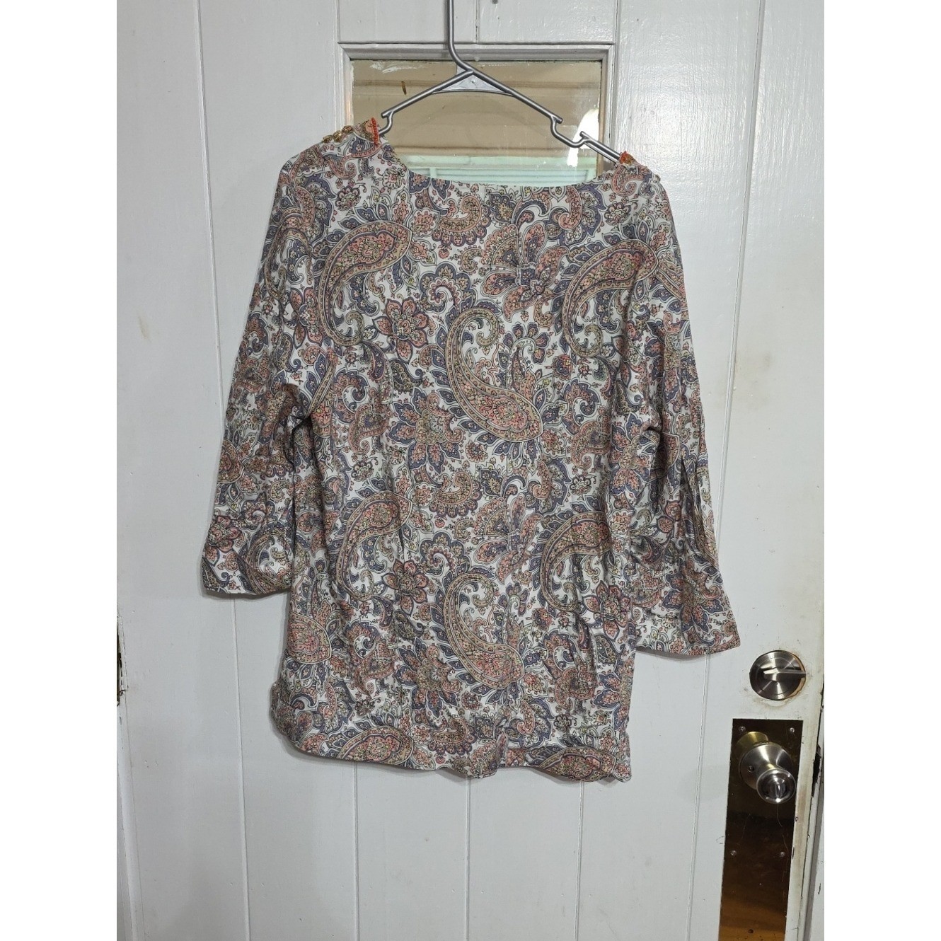 Soft Surroundings Women’s Paisley Embroidered V-Neck Tunic Beaded Gold Sz XL EUC