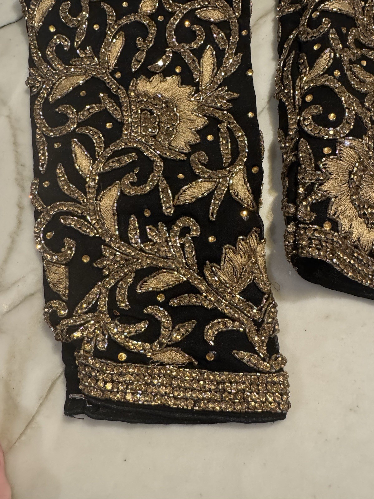 Vintage Indian Sari Blouse Choli Black Gold Beaded Embroidered Top Sz S M