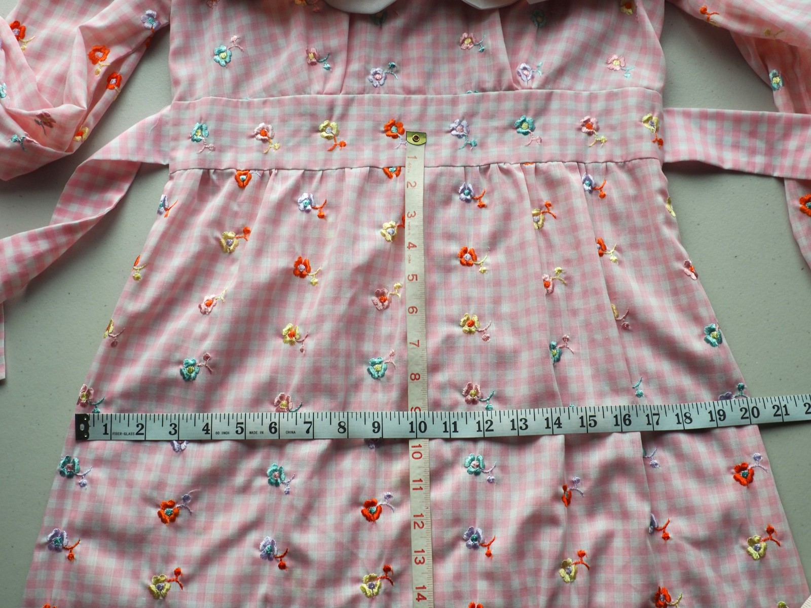 Vintage 70s Gingham Maxi Dress Empire Waist Gown Peter Pan Collar Pastel Kawaii