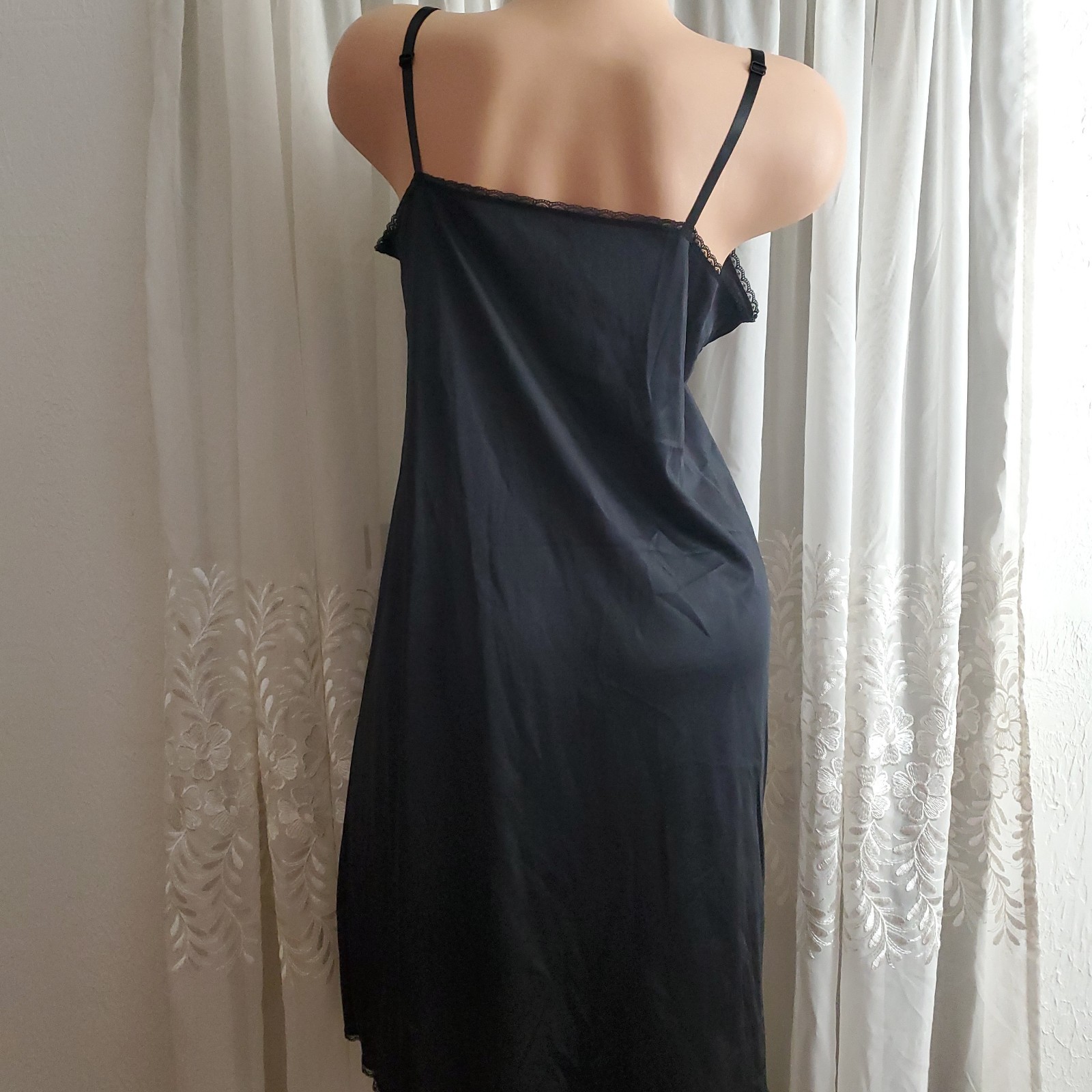 VTG Vassarette Full Slip Lingerie Dress 38 24/44 Style 10-105 Nylon USA Black