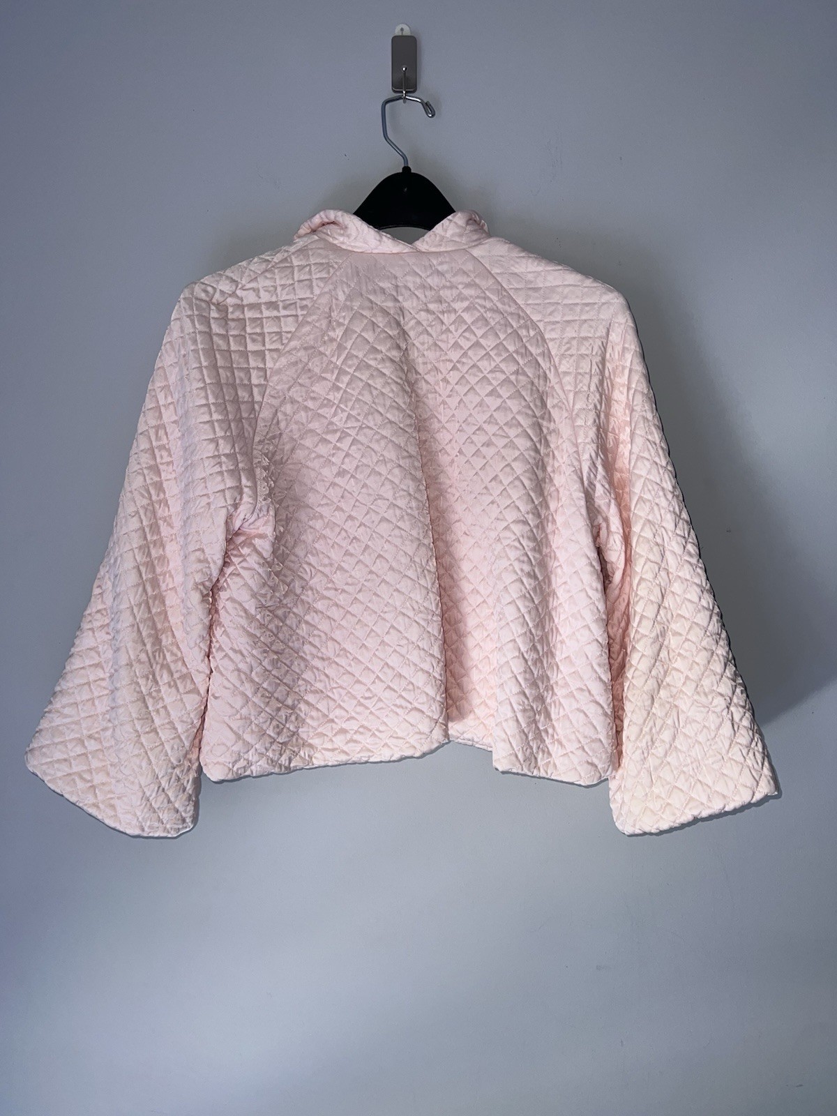 Vintage Barbizon Puffett Pink Quilted Satin Bed Jacket M Floral Trim Lingerie