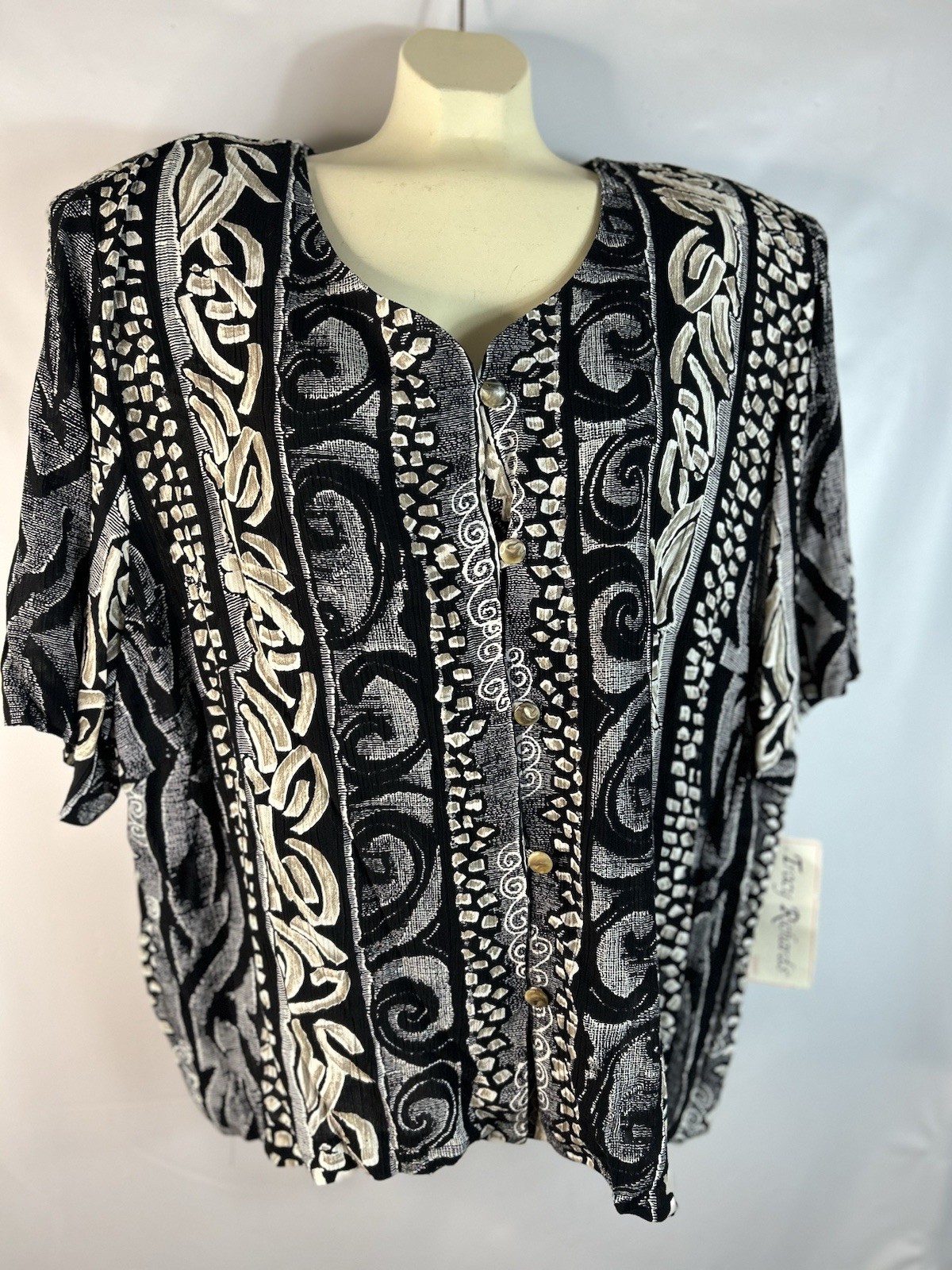 Vintage Tracy Richards Paisley & Stripe Button Blouse Size 22WP