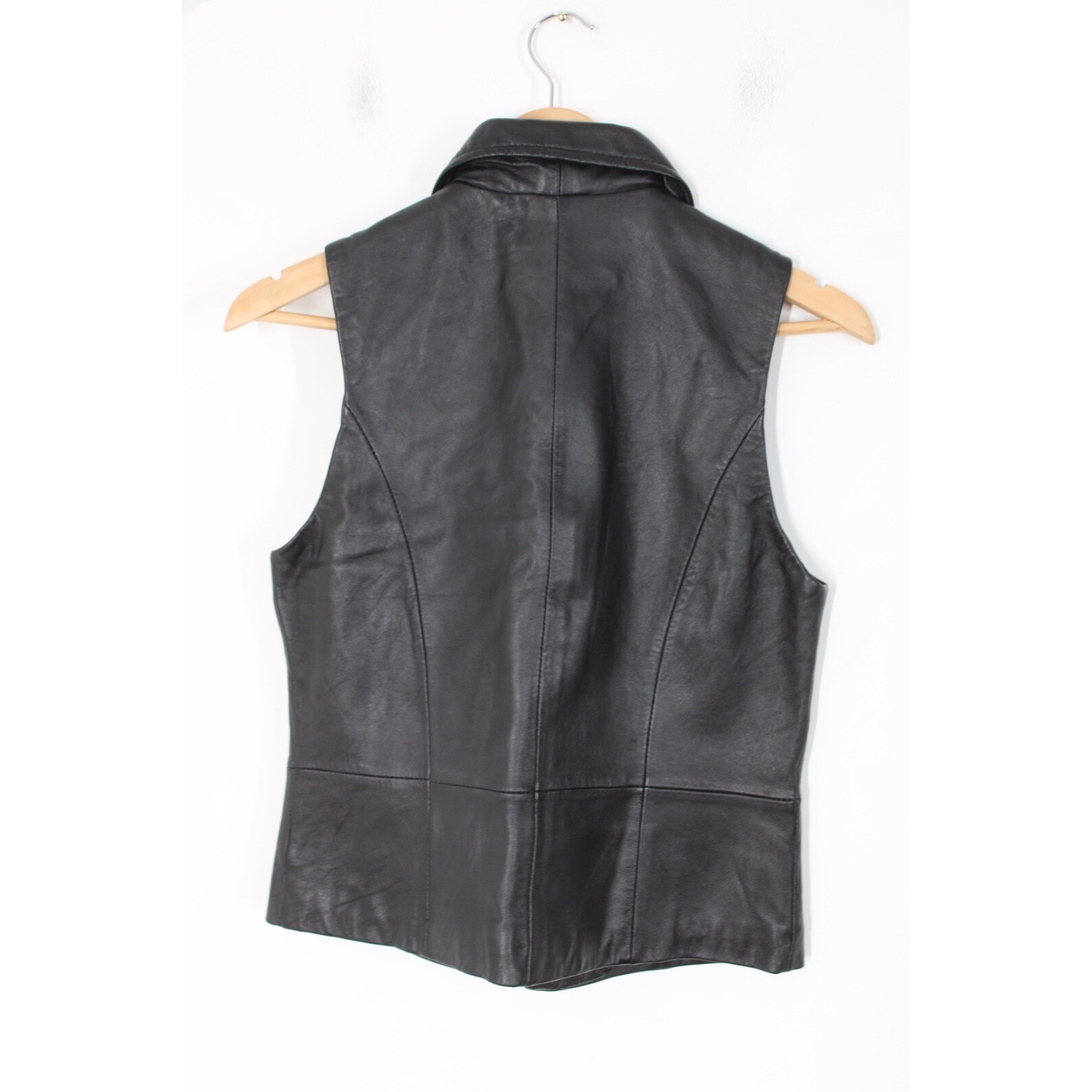 Vtg 90s Croft & Barrow S Black Lambskin Leather Zip-Front Vest