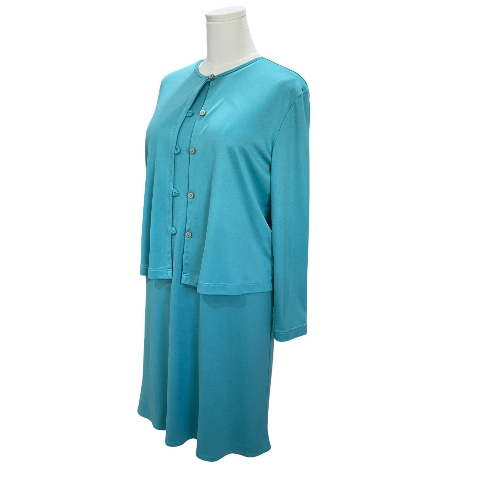 Joan Walters Aqua Blue Two Piece Dress Jacket Set Size 10 Vintage Minimalist